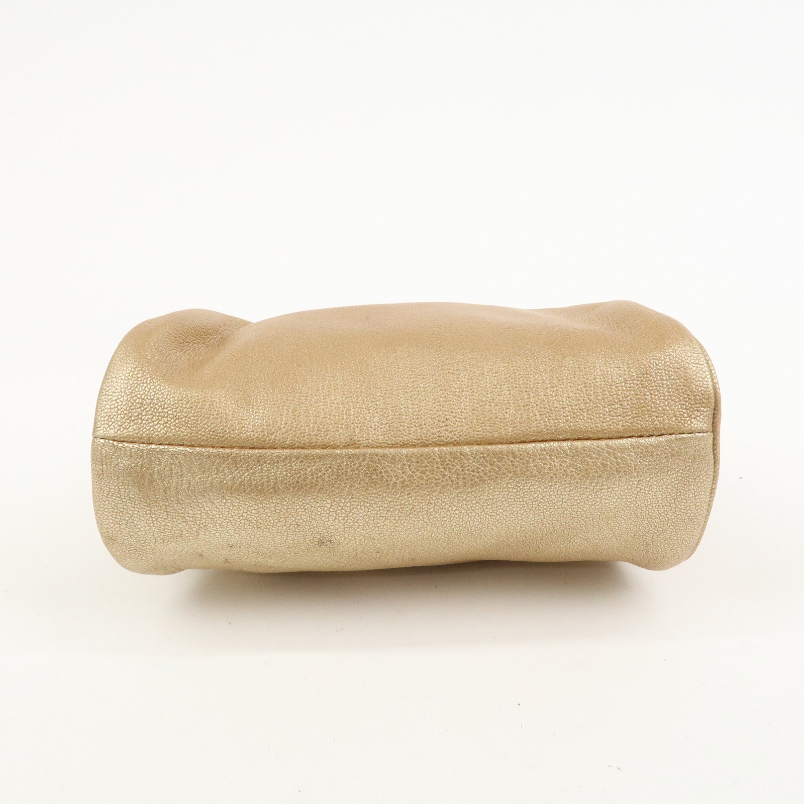 Ferragamo Leather Turtle Motif Chain Hand Bag Metallic Pink Beige