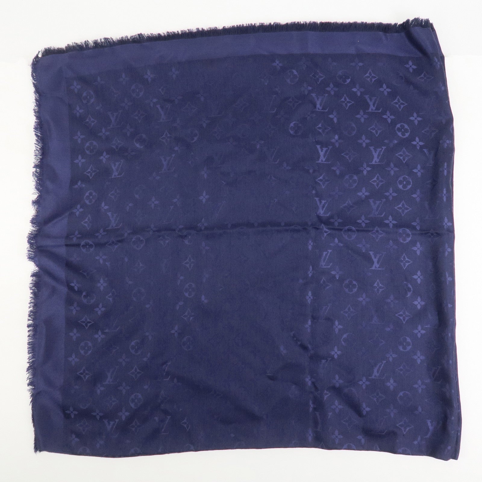 Louis Vuitton Monogram Silk Wool Scarf Shawl Bleu Nuit M72412