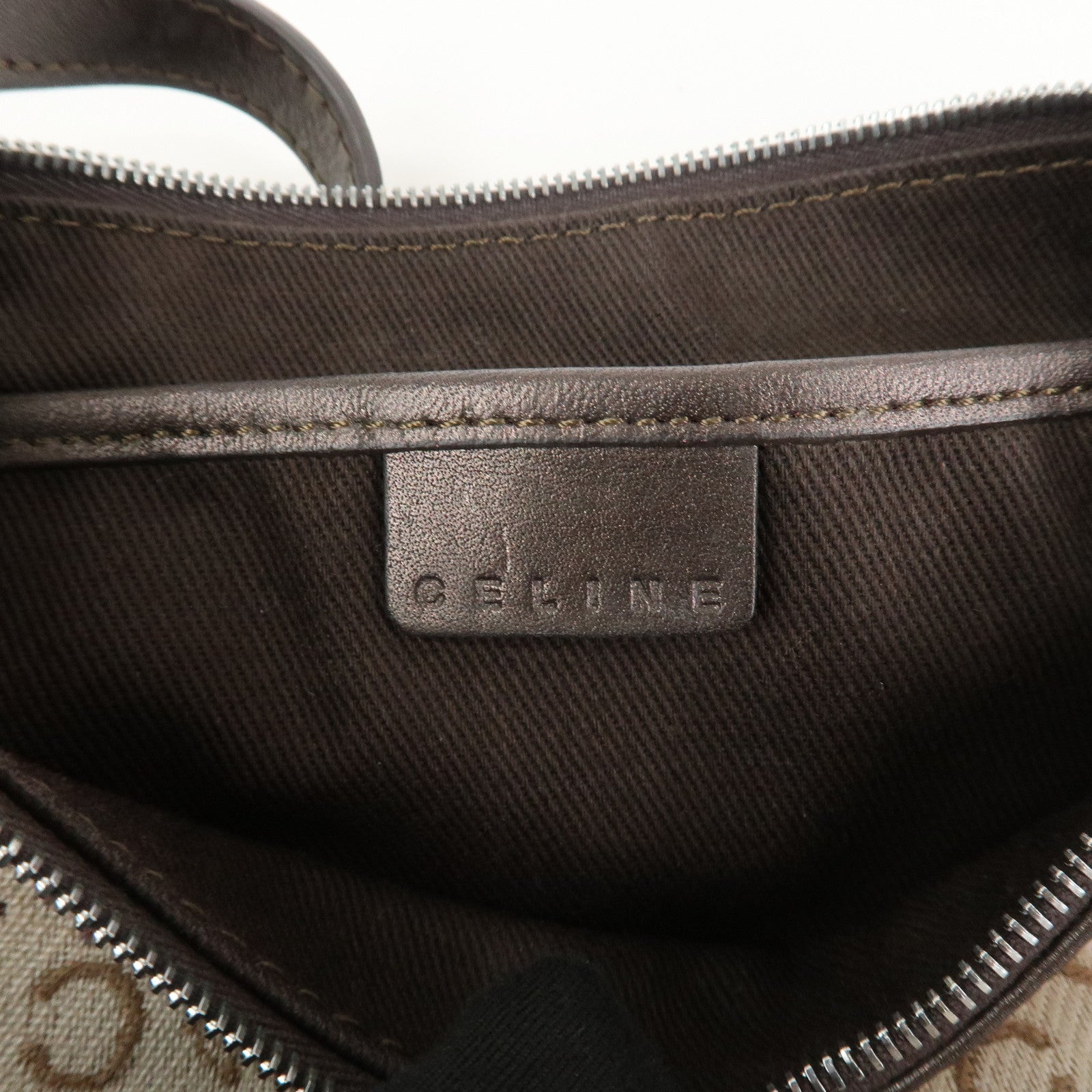CELINE C Macadam Jacquard Leather Hand Shoulder Bag Beige Brown