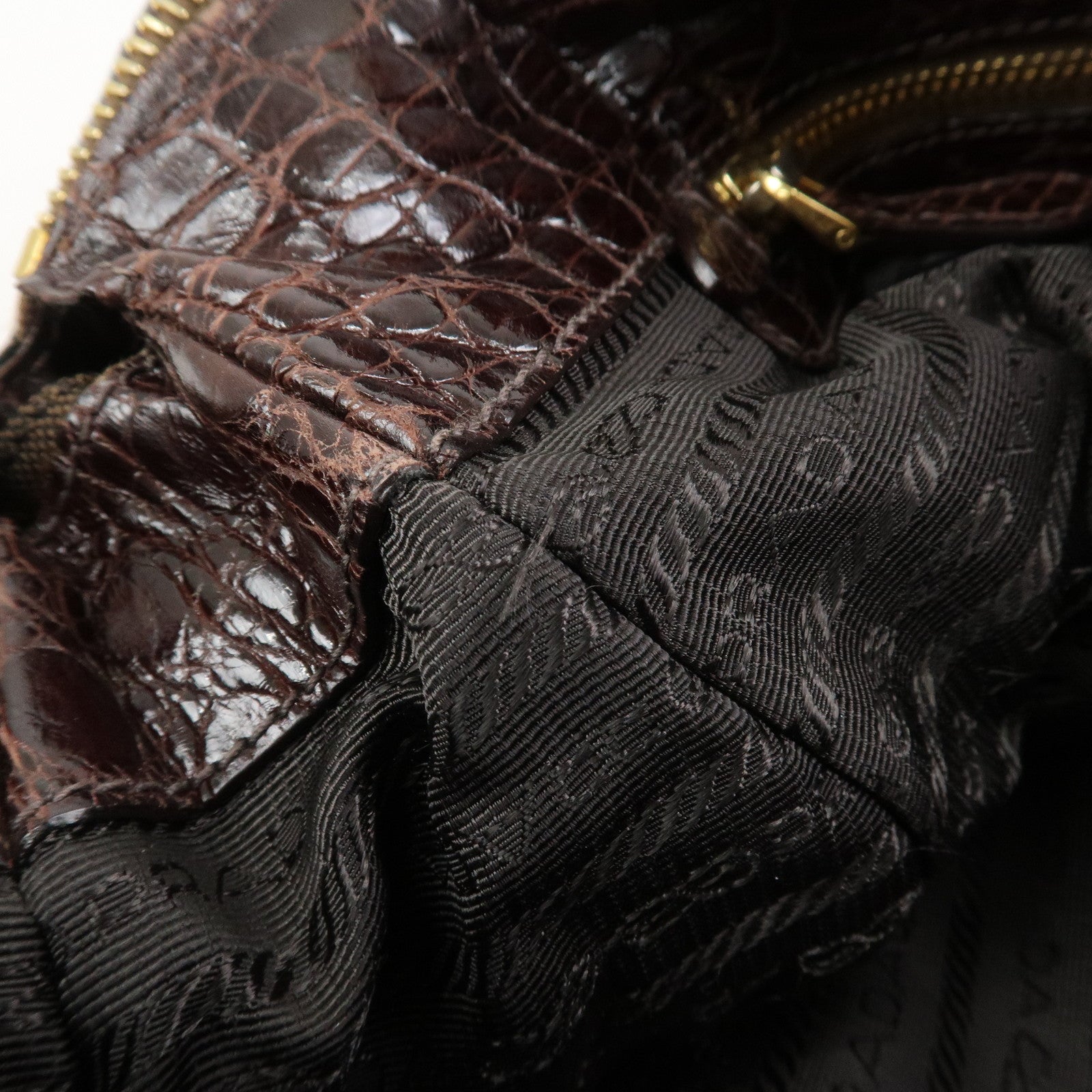 PRADA Logo Canvas Embossed Leather 2Way Shoulder Bag Hand Bag Brown