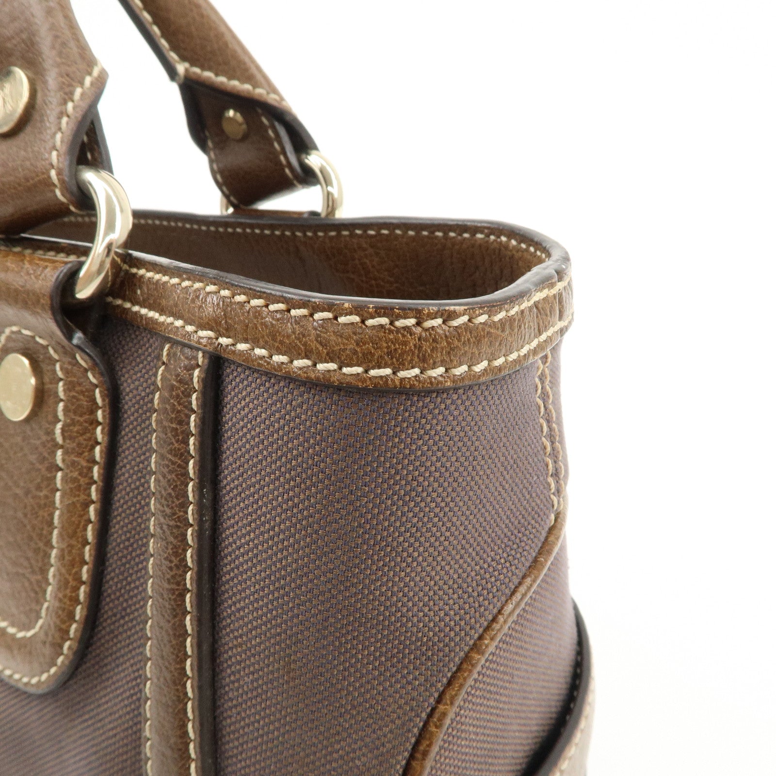 CELINE Macadam Engraved Canvas Leather Boogie Bag Hand Bag Brown Used