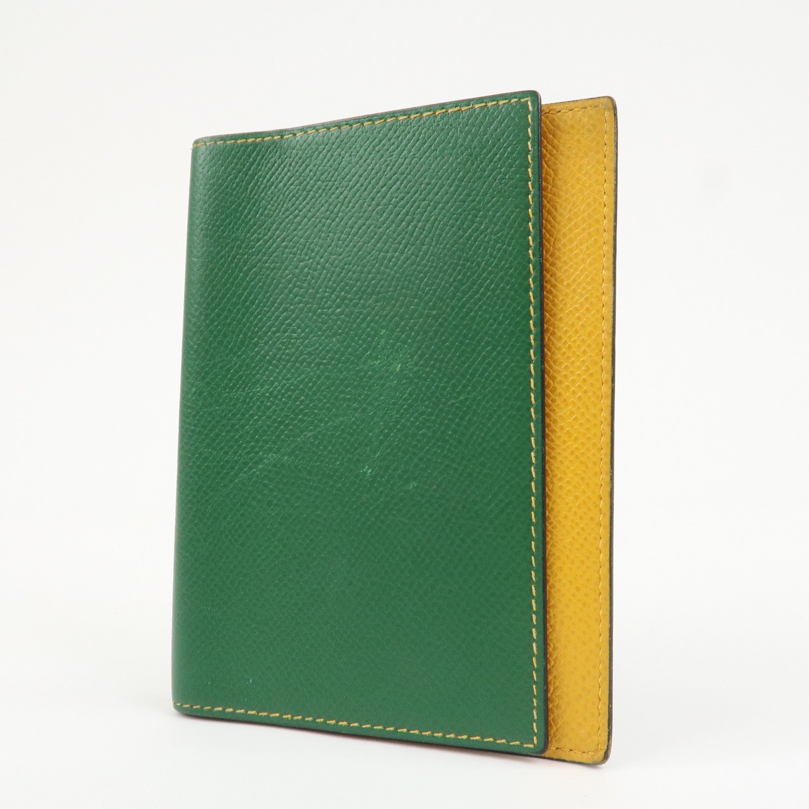 HERMES Leather Logo 〇Y Stamped Agenda PM Planner Cover Green