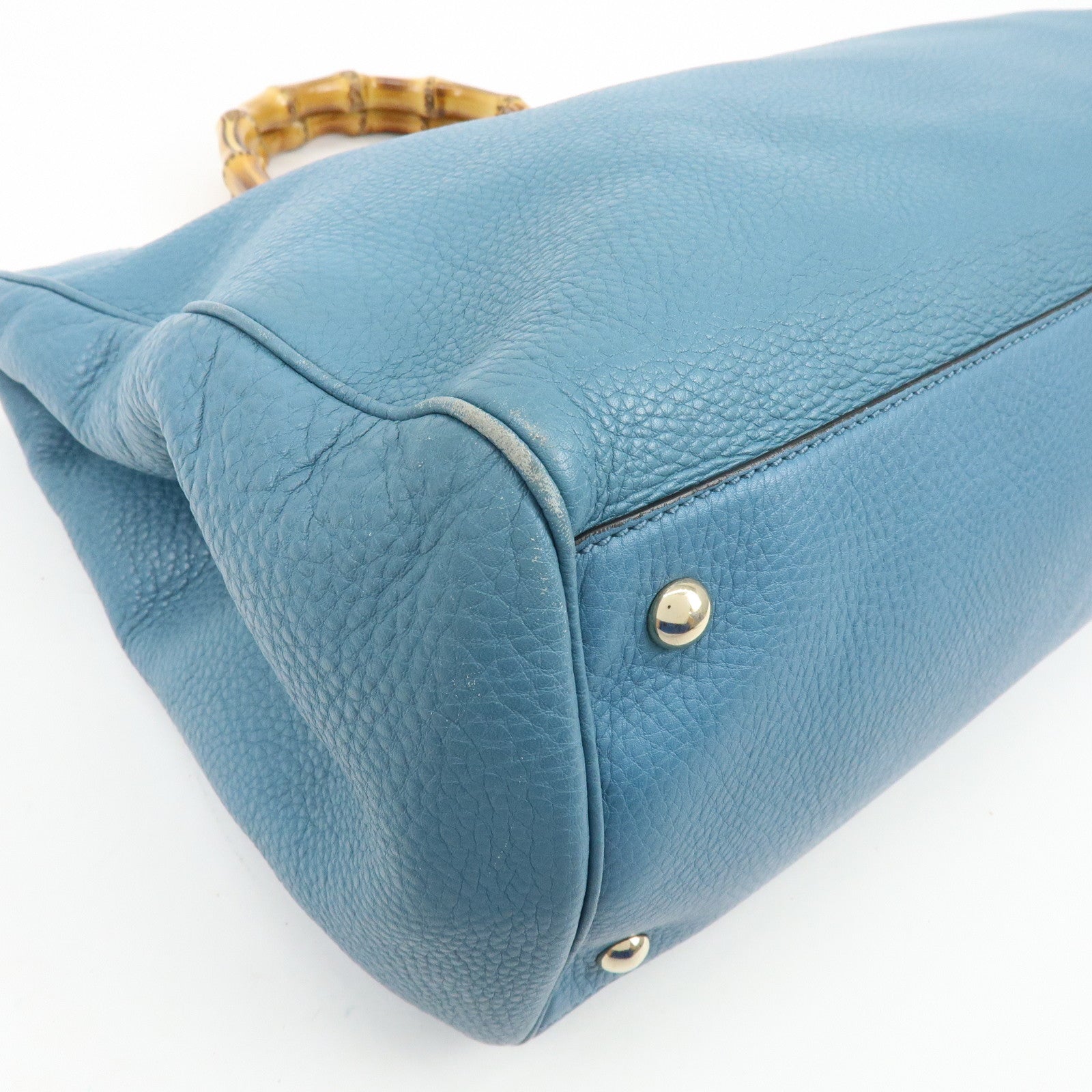 GUCCI Bamboo Shopper Large Leather Tote Bag 2Way Bag Blue 323658
