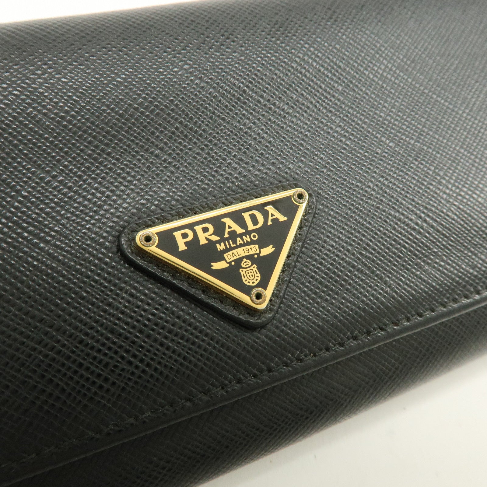 PRADA Triangle Logo Saffiano Leather Flap Long Wallet Black 1MH132