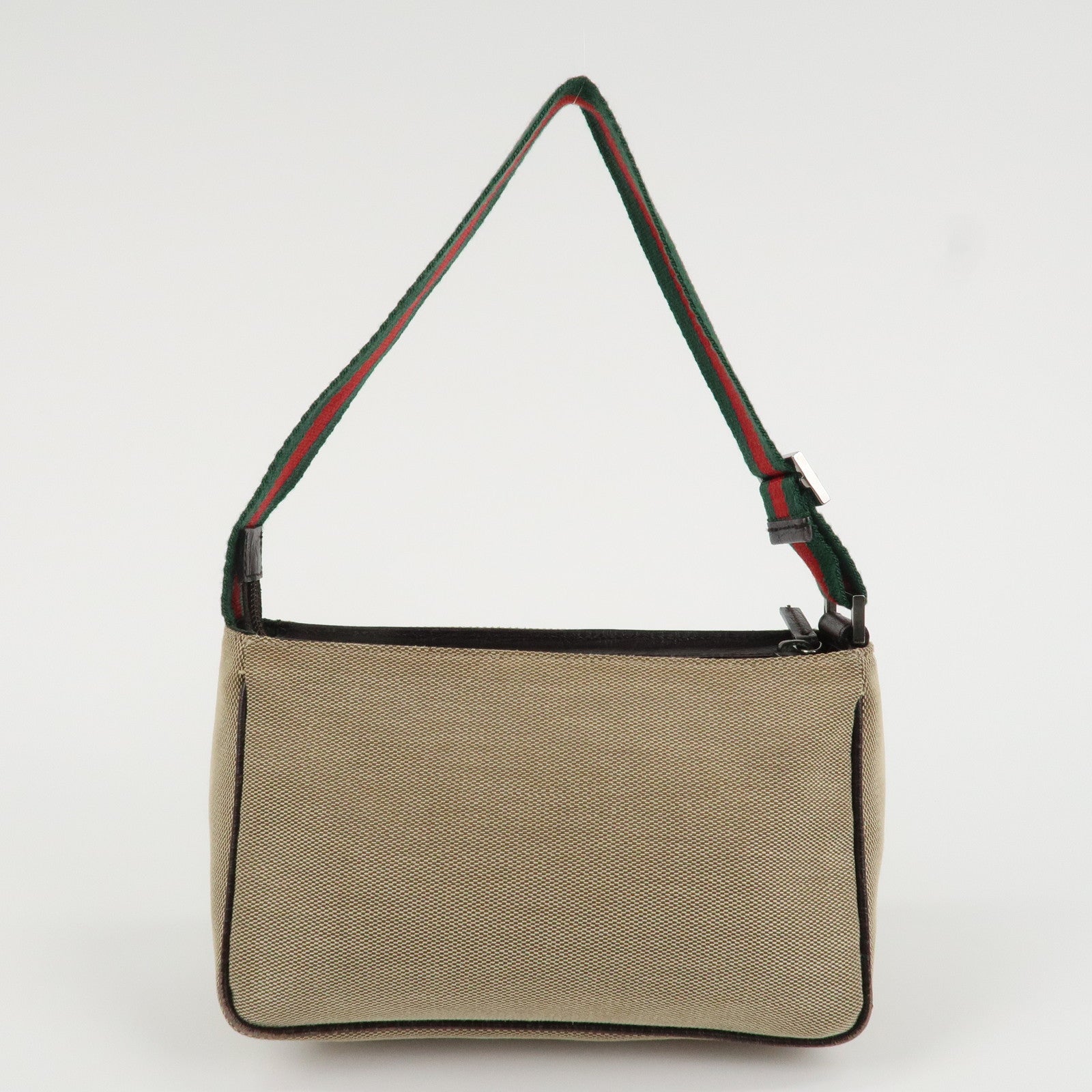 GUCCI Sherry Canvas Leather Pouch Hand Bag Beige Brown 106644 Used
