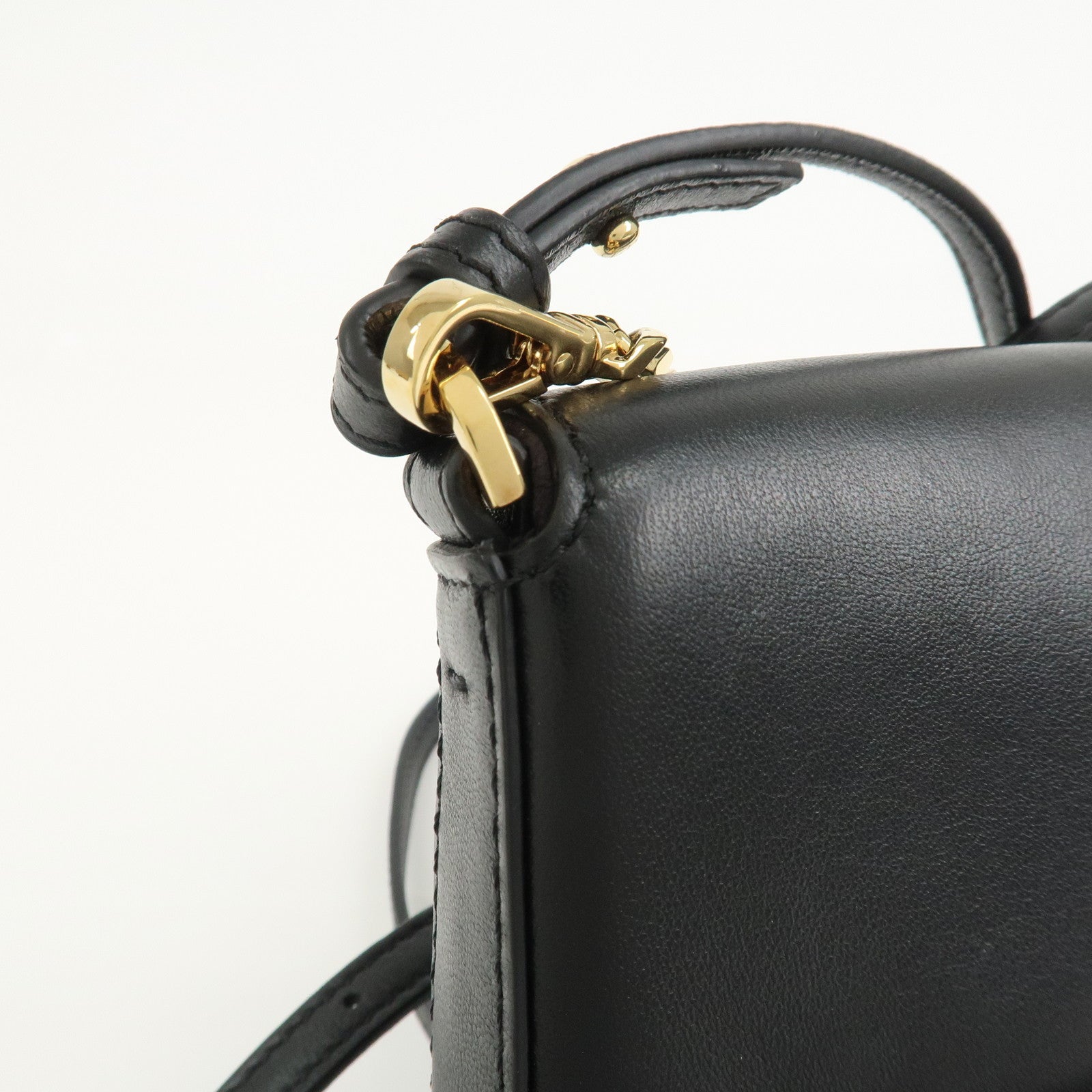 FENDI Leather Micro Baguette Shoulder Crossbody Bag Black 8M0354