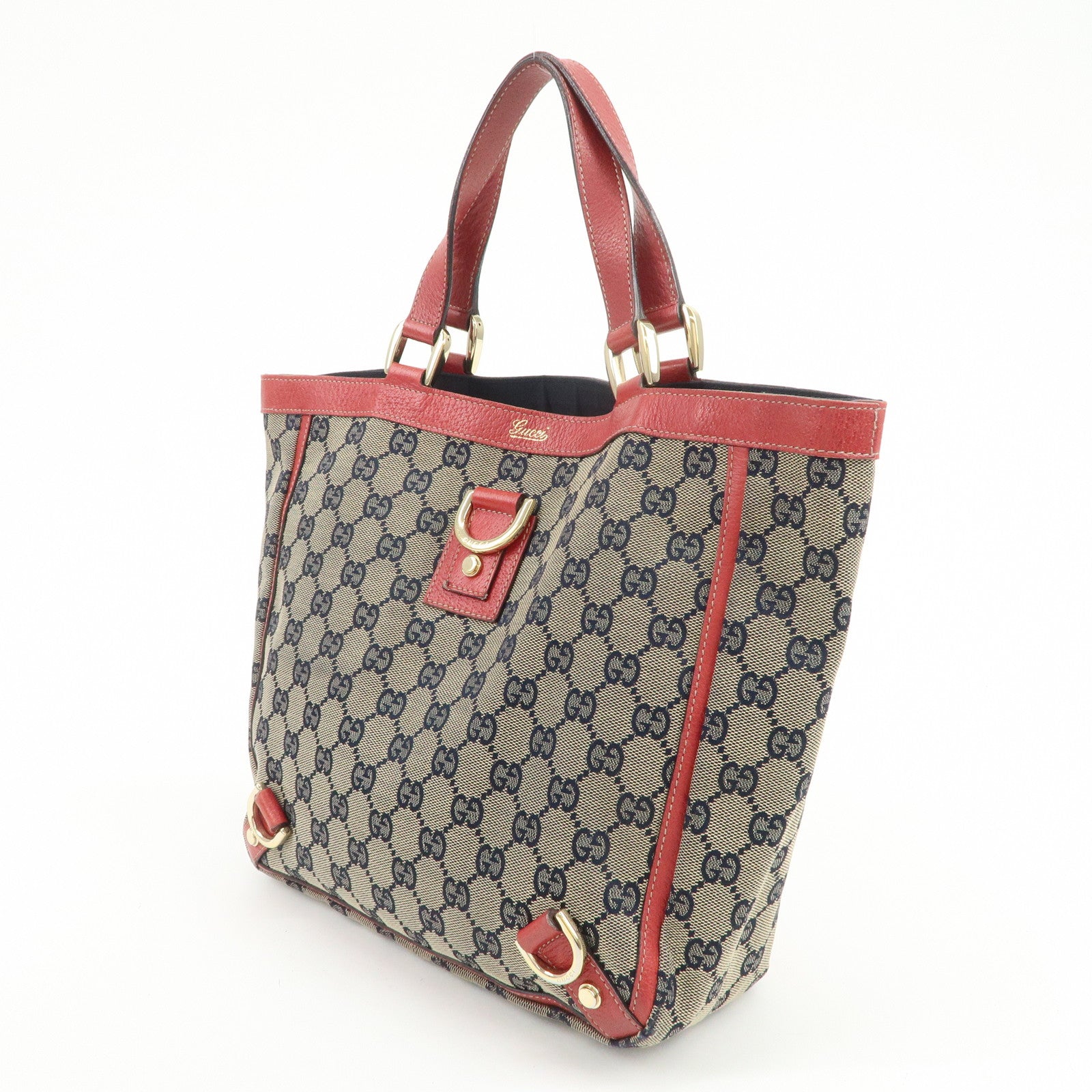 GUCCI Abbey GG Canvas Leather Hand Bag Red Navy 130739