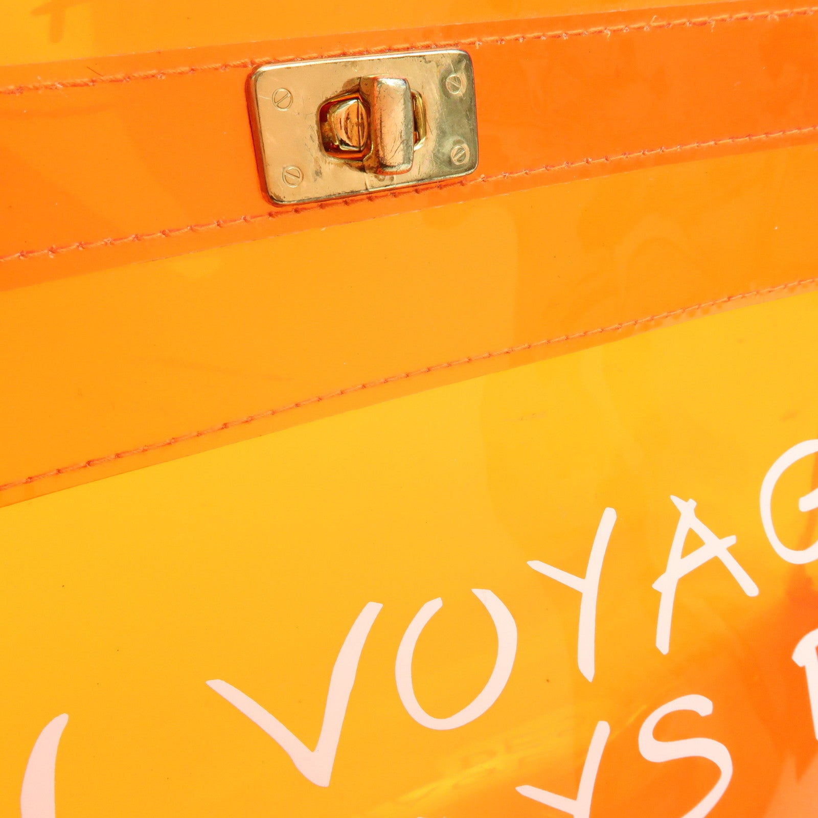 HERMES Kelly Vinyl Hand Bag SOUVENIR DE L'EXPOSITION Orange