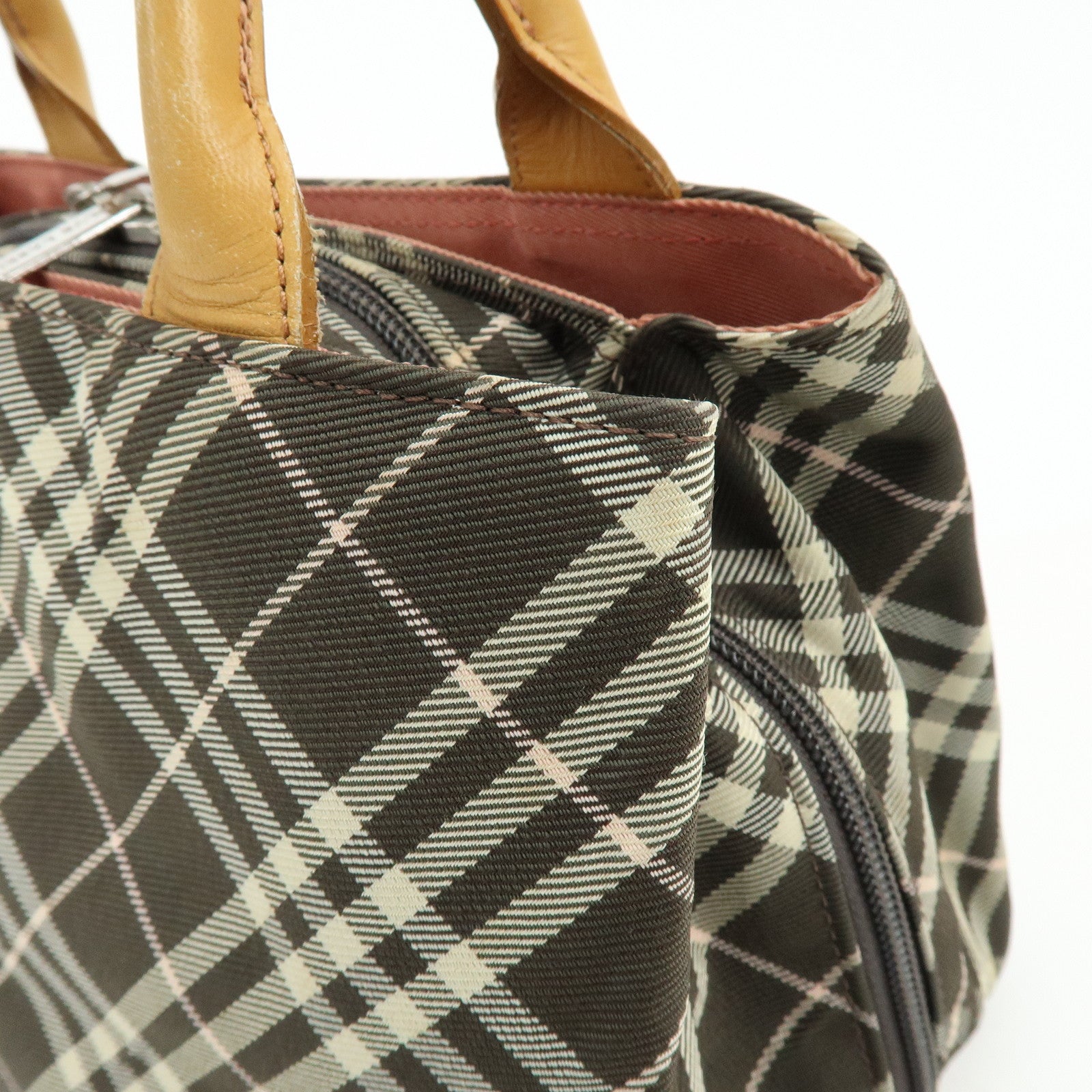 BURBERRY Blue Label Nylon Leather Tote Bag Hand Bag Brown