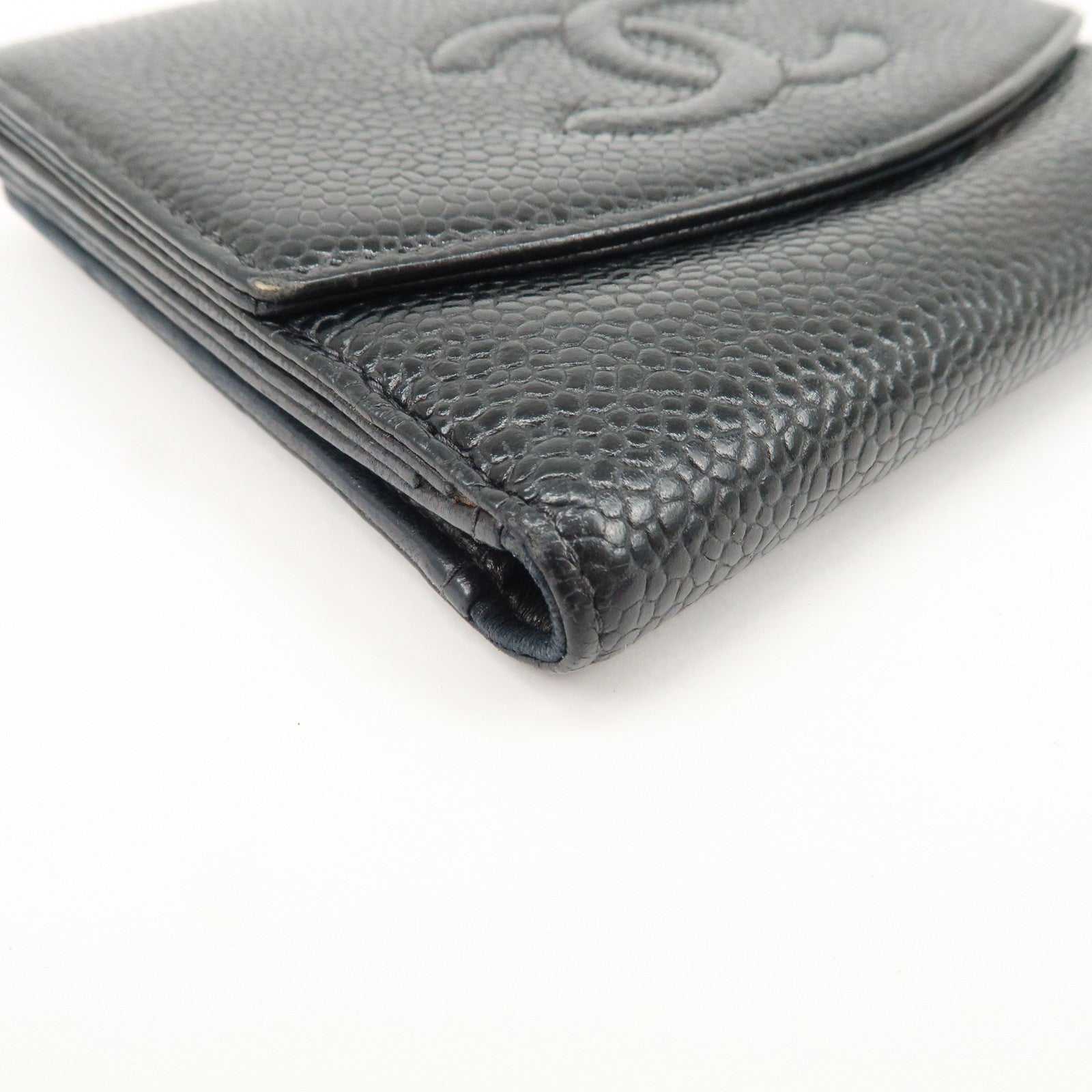 CHANEL COCO Mark Caviarskin Double Hook Wallet Black A13496