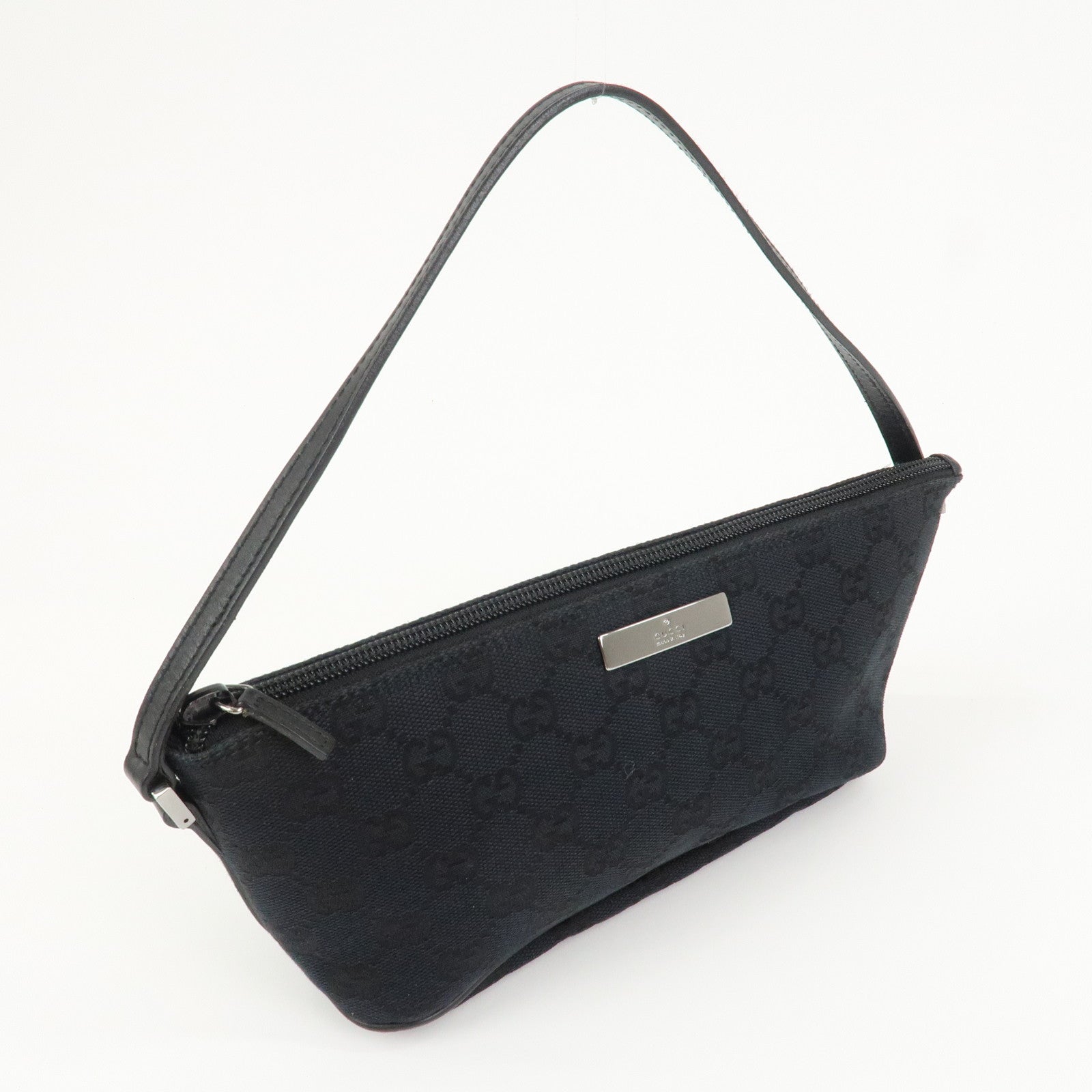 GUCCI GG Canvas Leather Accessory Pouch Hand Bag Black 039.1103