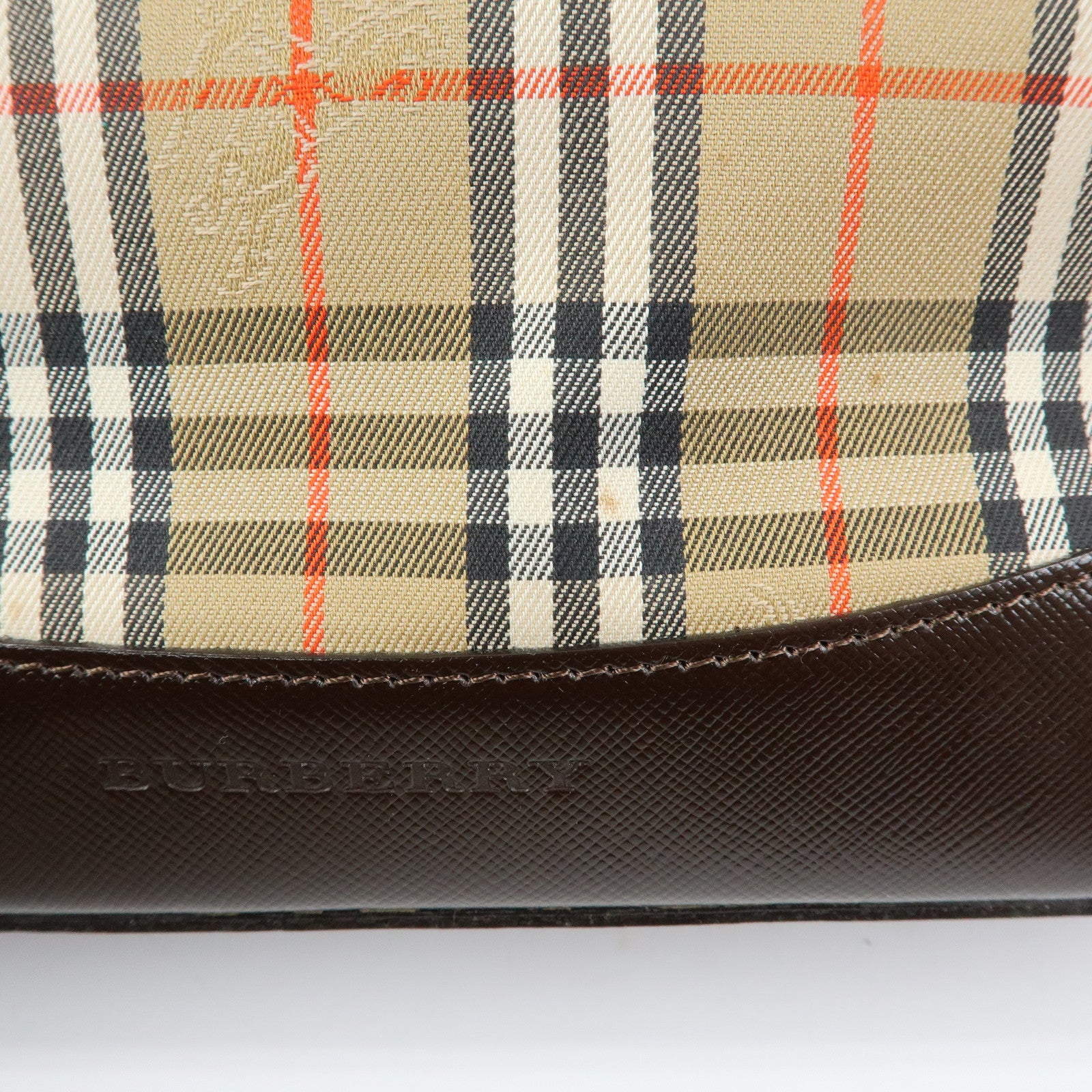 BURBERRY Nova Plaid Canvas Leather Shoulder Bag Beige Brown