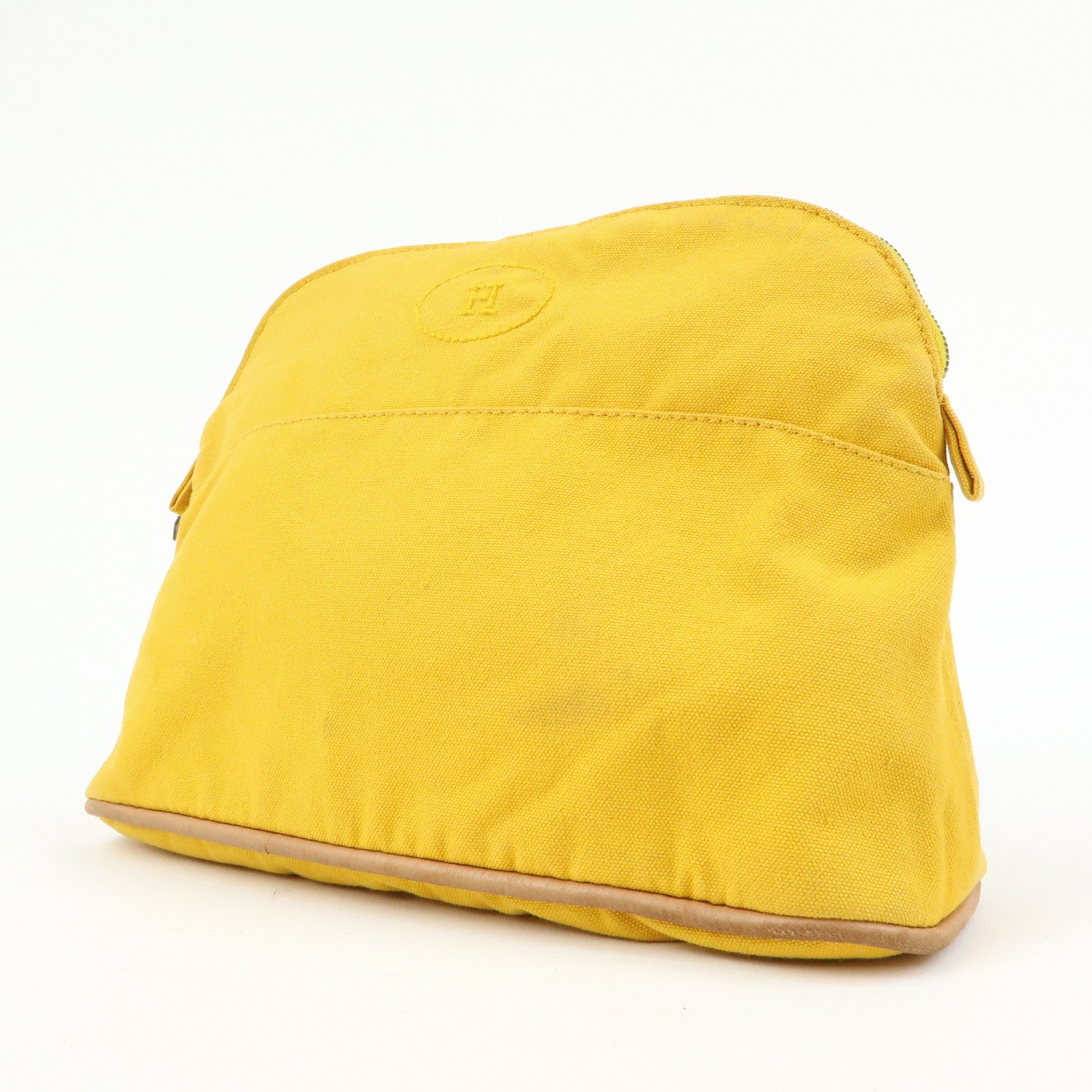 HERMES Bolide MM Canvas Leather Pouch Cosmetic Pouch Yellow