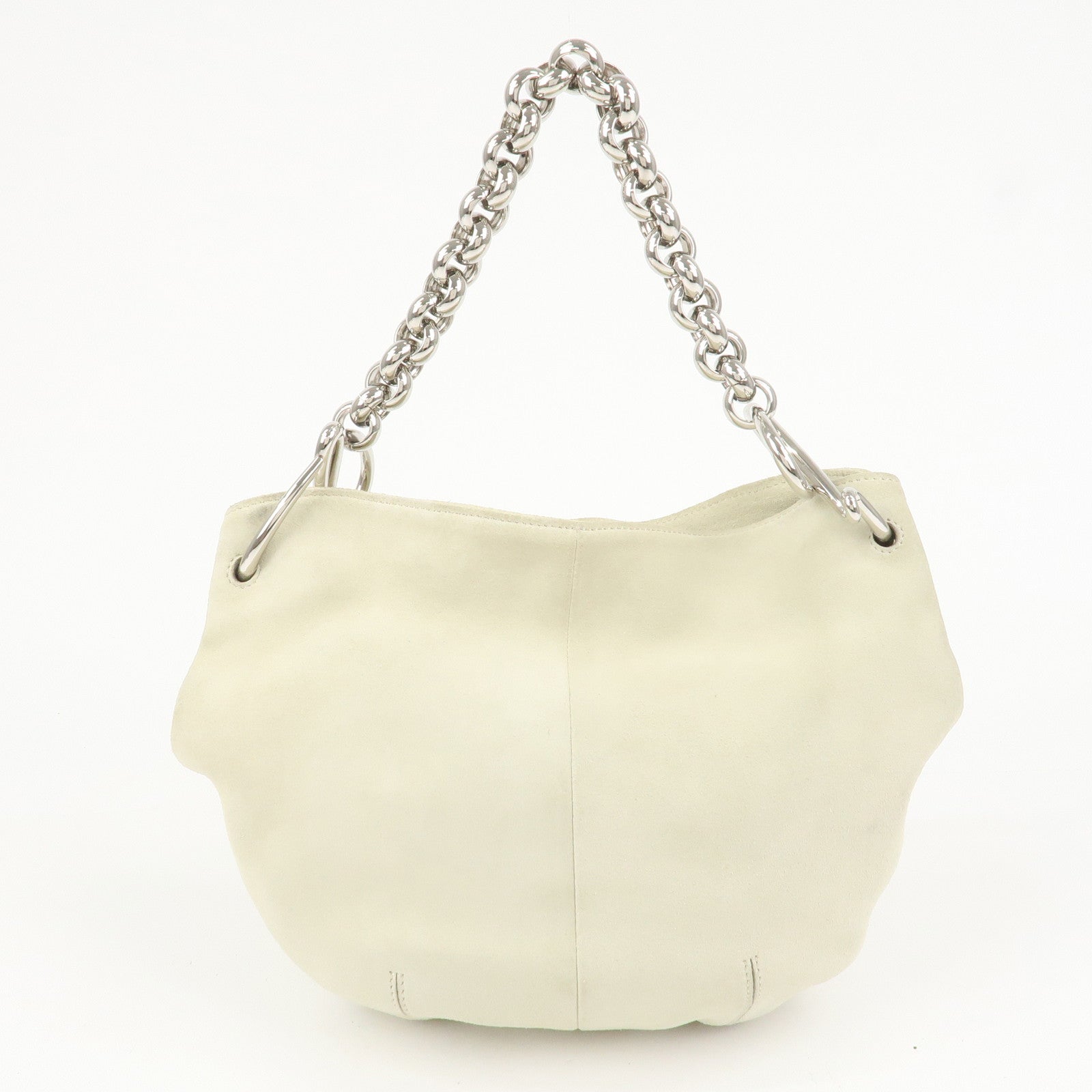 LOEWE Suede Chain Hand Bag Shoulder Bag Ivory Silver