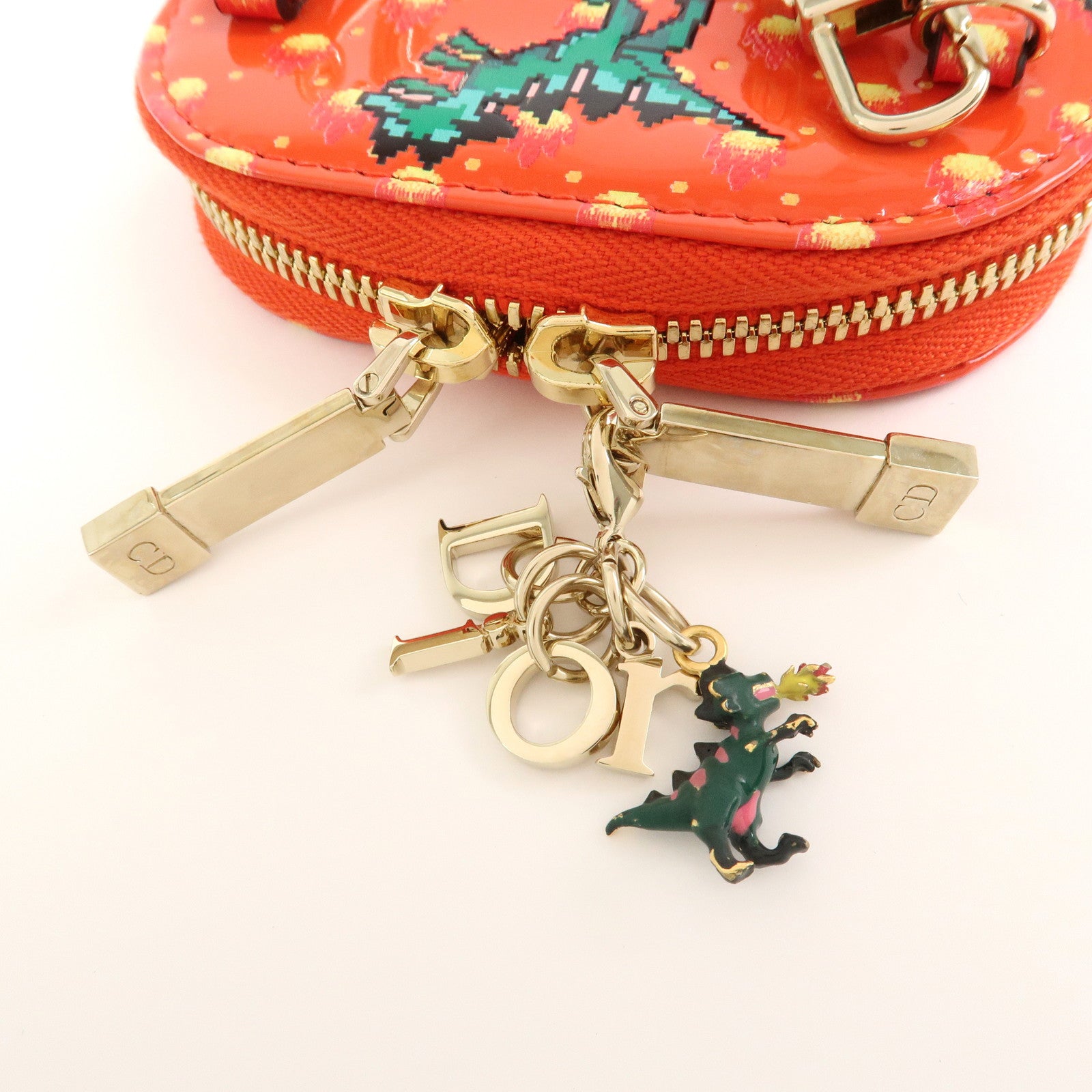 Christian Dior Dinosaur Motif Patent Leather Hand Bag Shoulder Bag