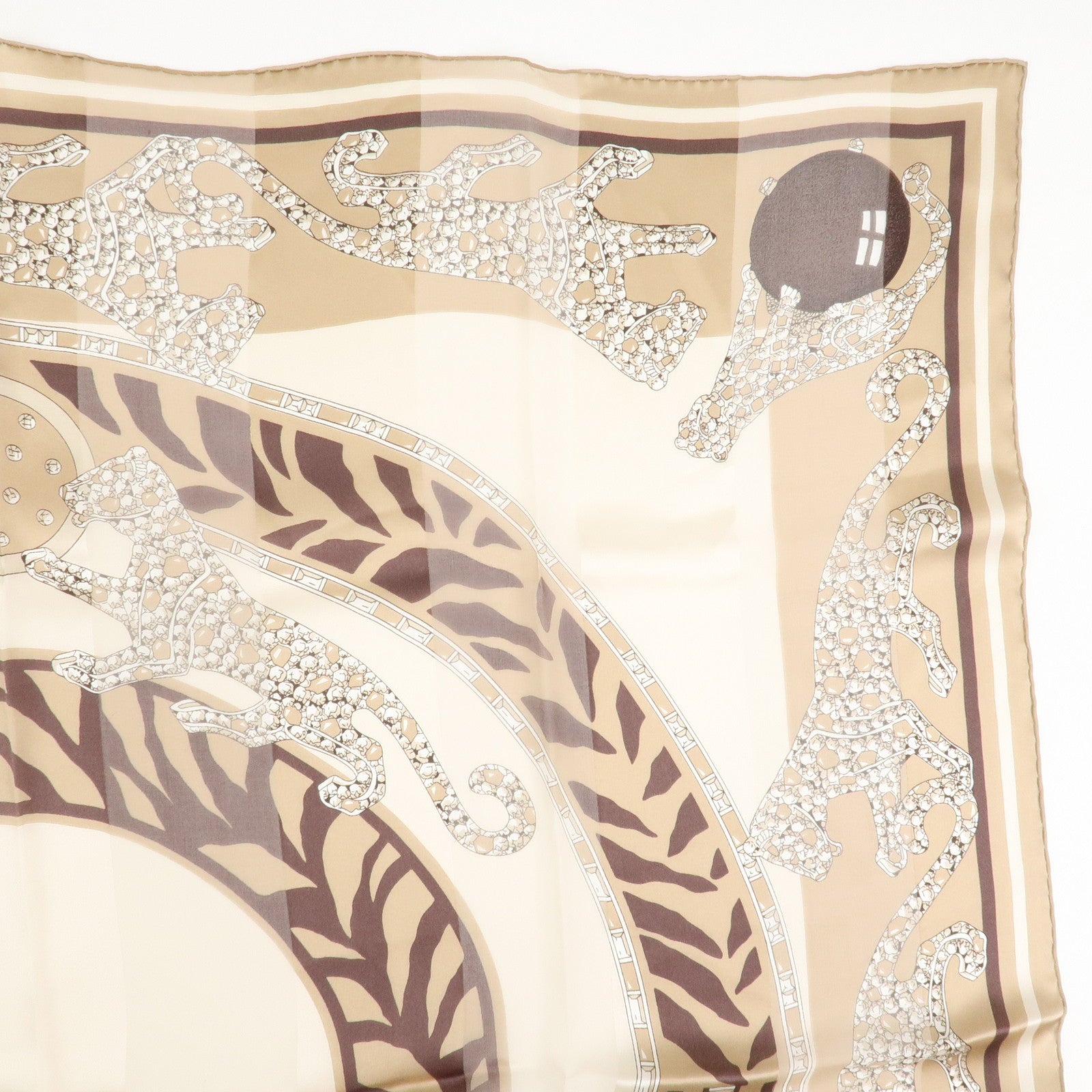 Cartier Must de Cartier Silk 100% Animal Pattern Scarf Light Brown