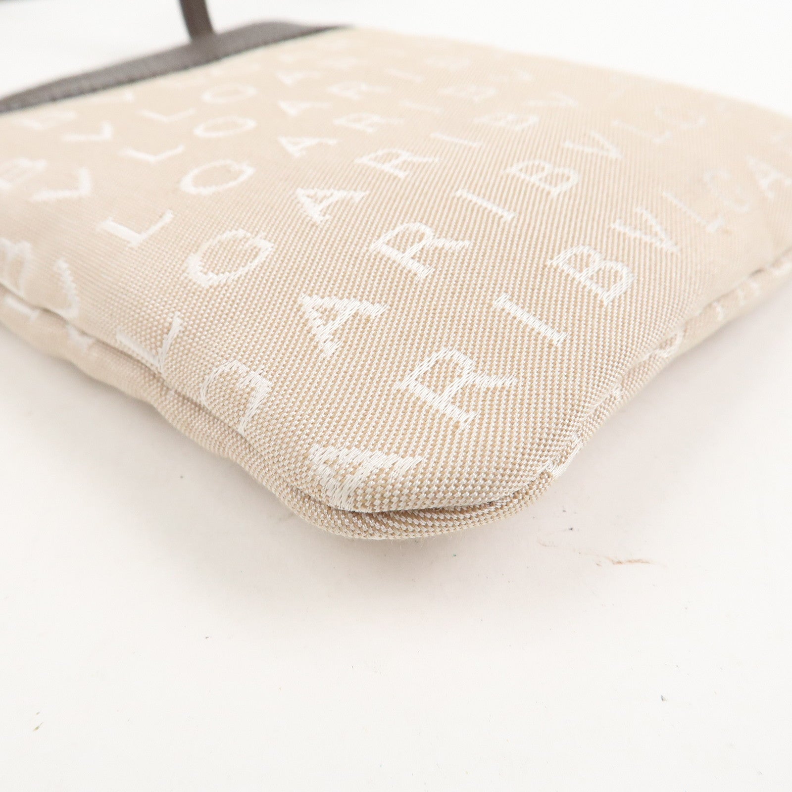 BVLGARI Logo Mania Canvas Leather Shoulder Bag Beige Brown 22588