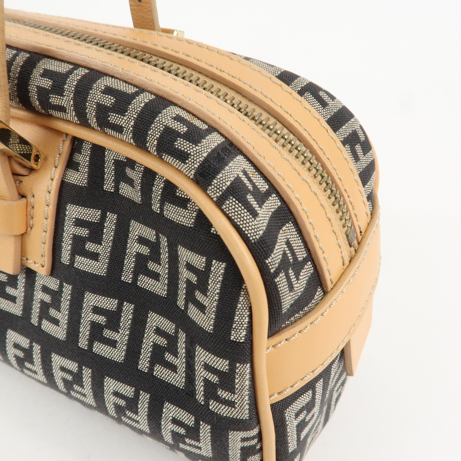 FENDI Zucchino Canvas Leather Mini Boston Bag Hand Bag Black 8BL007