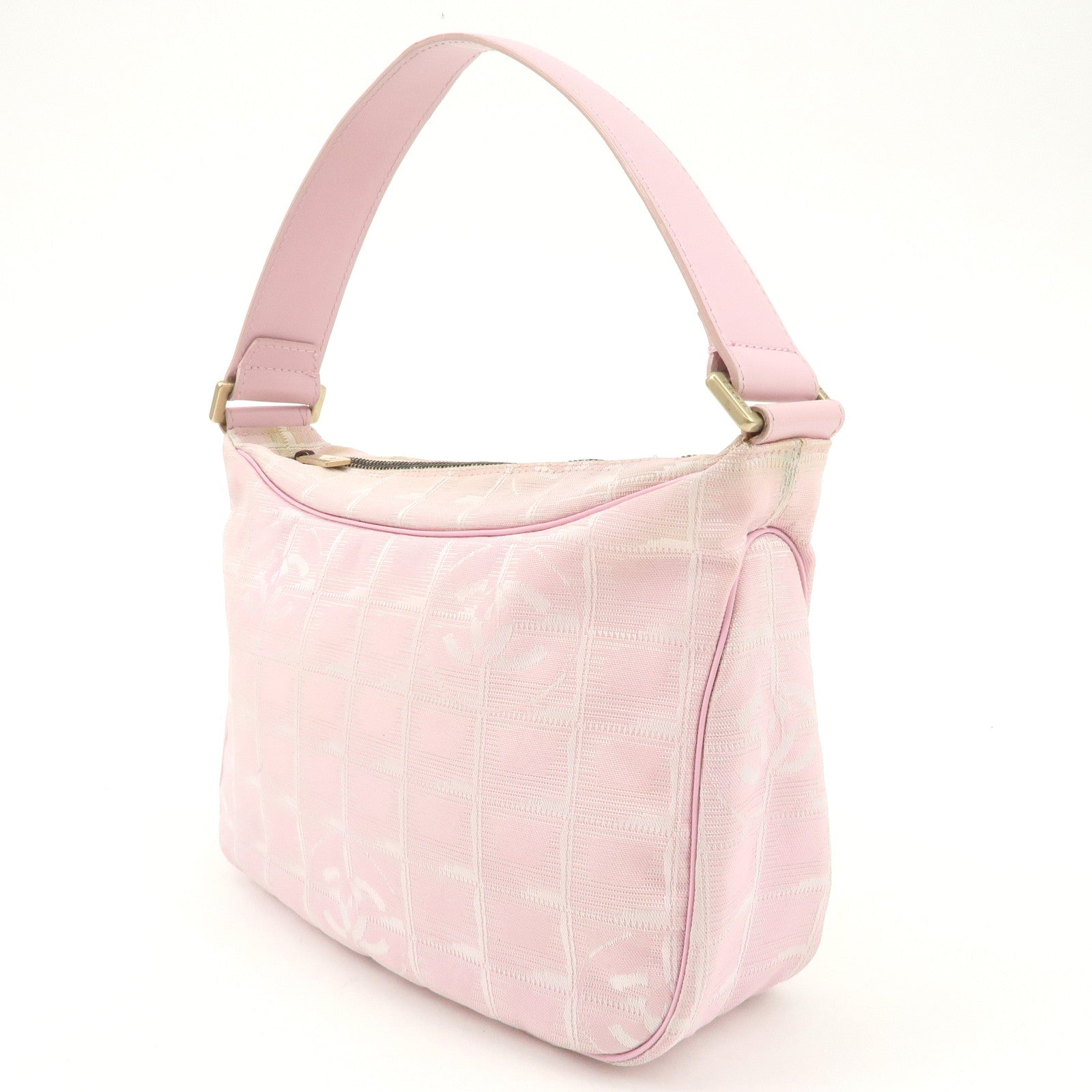 CHANEL New Travel Line Nylon Leather Shoulder Bag Hand Bag Pink Used