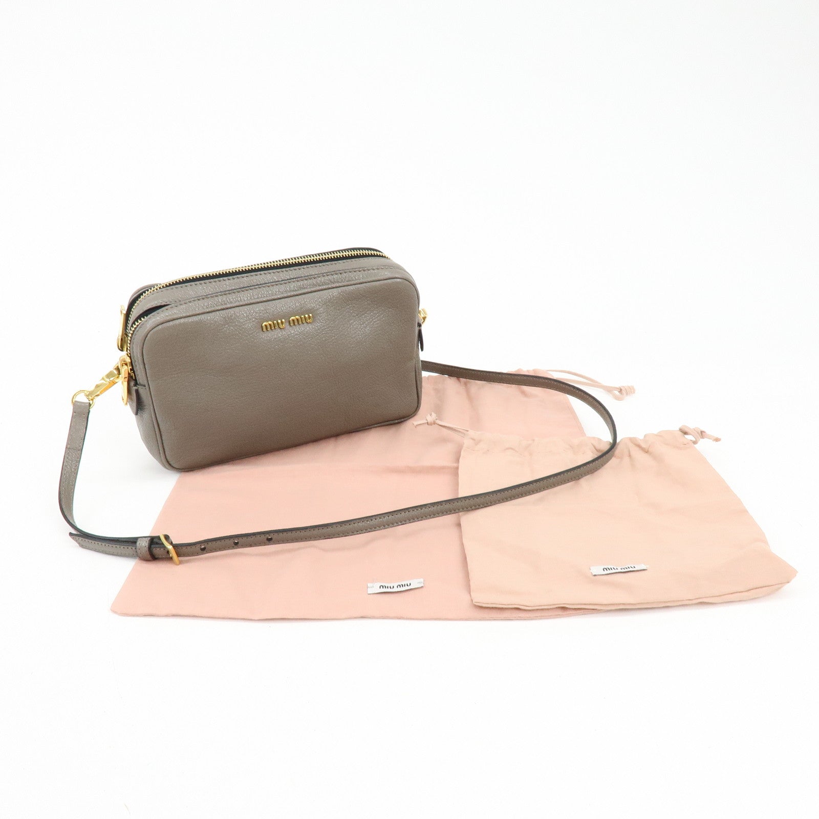 MIU MIU Madras Leather Shoulder Bag Crossbody Bag Gray