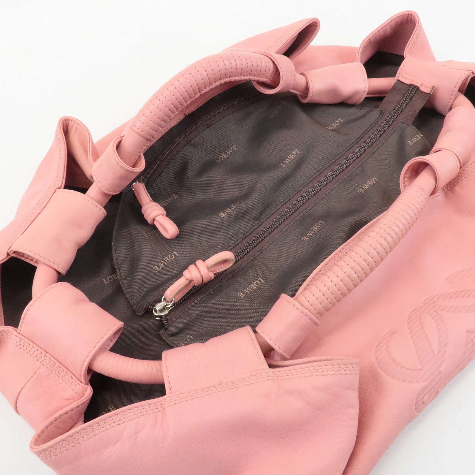 LOEWE Anagram Leather Nappa Aire Shoulder Hand Bag Pink Used