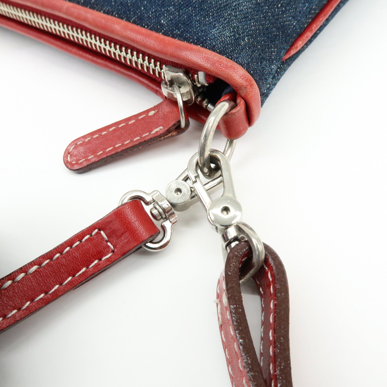 BURBERRY Blue Label Denim Leather 2Way Shoulder Hand Bag Blue Red