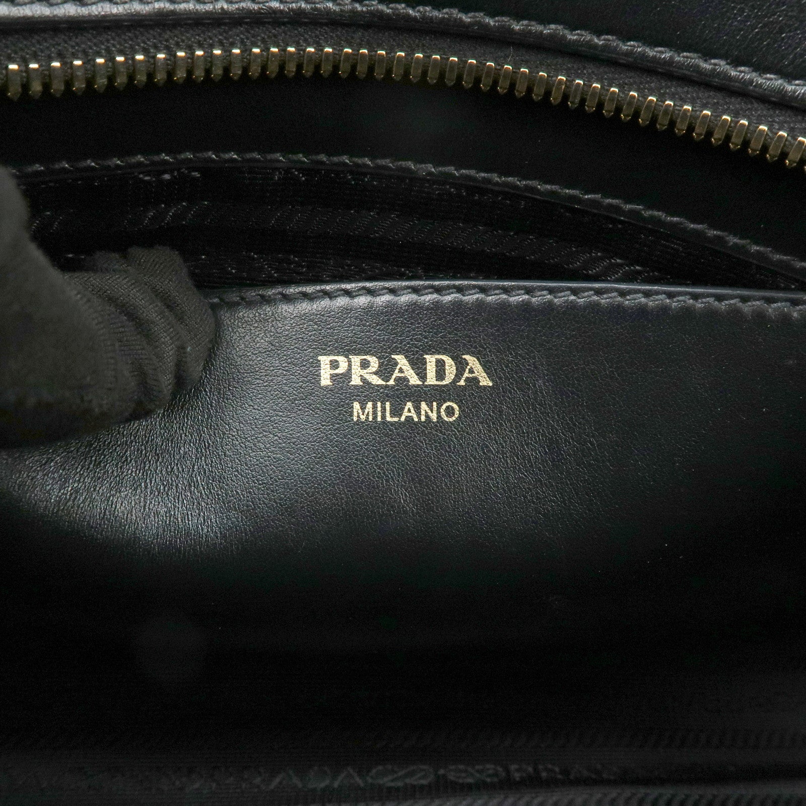 PRADA Logo Saffiano Leather Shoulder Bag Gold HDW Black