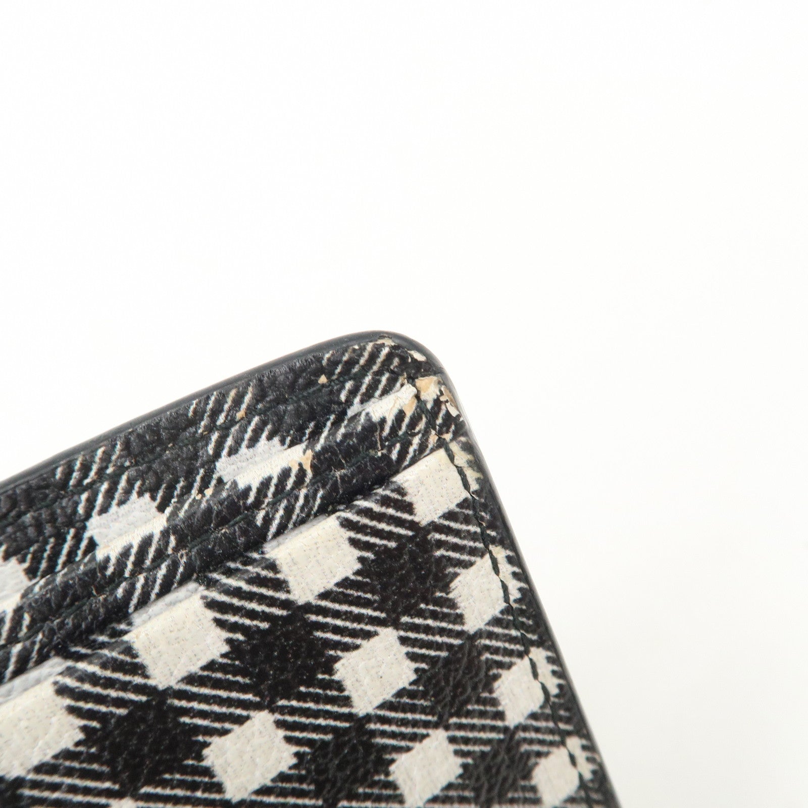 MIU MIU Plaid Leather Compact Bi-fold Wallet Black Ivory 5MV204