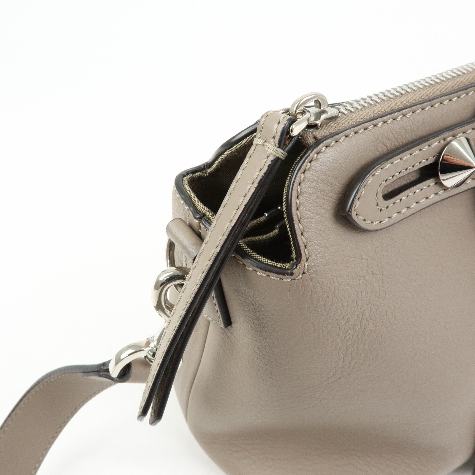 FENDI By The Way Medium Leather 2Way Bag Hand Bag Greige 8BL146