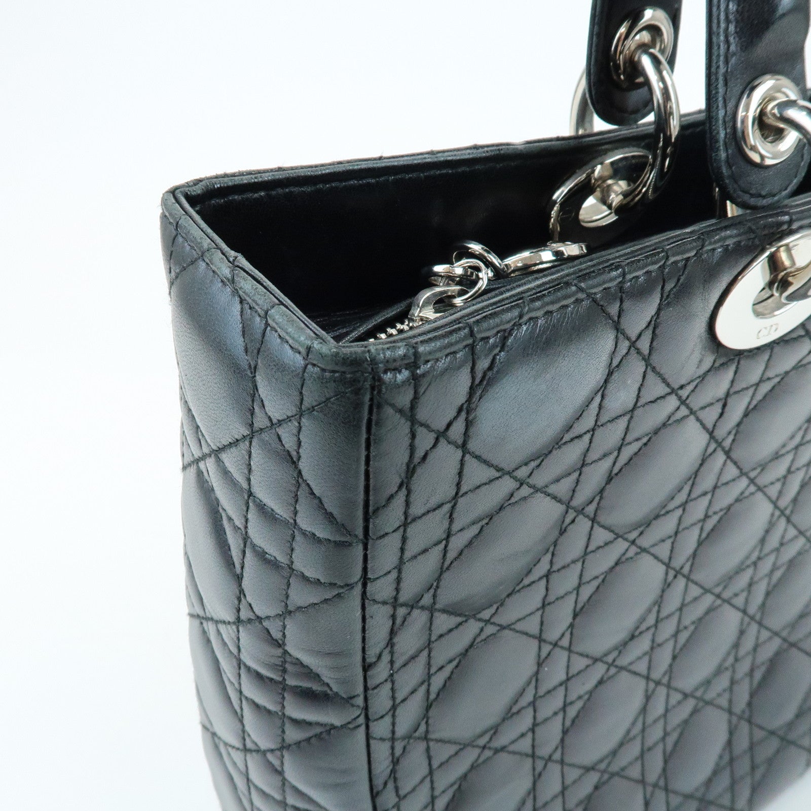 Christian Dior Cannage Leather Tote Bag Hand Bag Black