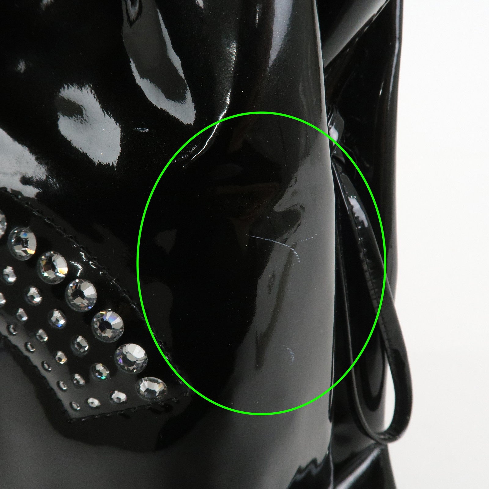 CHANEL COCO Mark Patent Leather Rhinestone Tote Bag Black