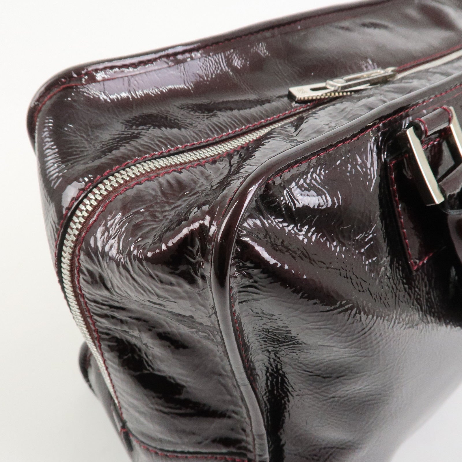 LOEWE Amazona Patent Leather Hand Bag Burgundy