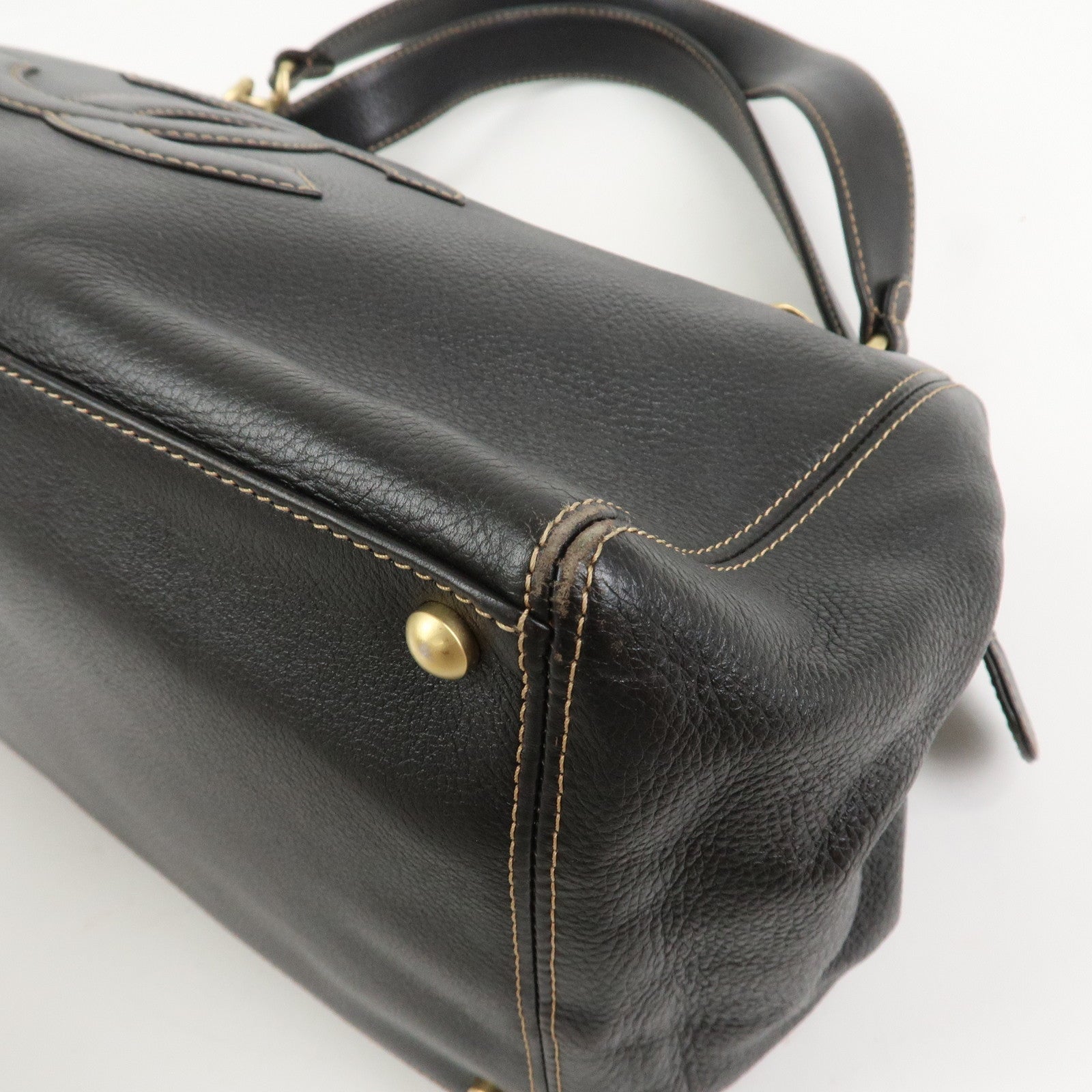 CHANEL COCO Mark Leather Chain Shoulder Bag Hand Bag Dark Brown