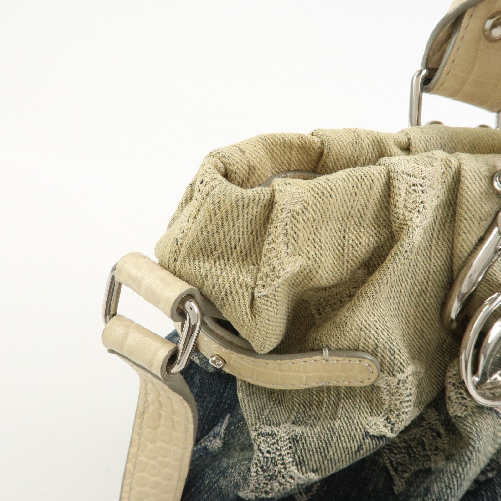 CELINE Macadam Denim Embossed Leather 2WAY Bag Hand Bag Blue Ivory