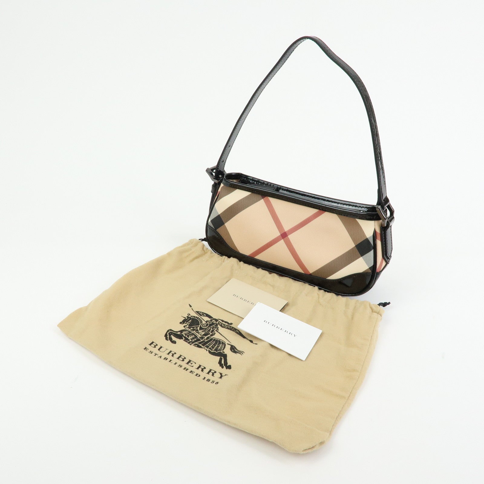 BURBERRY PVC Canvas Patent Leather Shoulder Hand Bag Black Beige