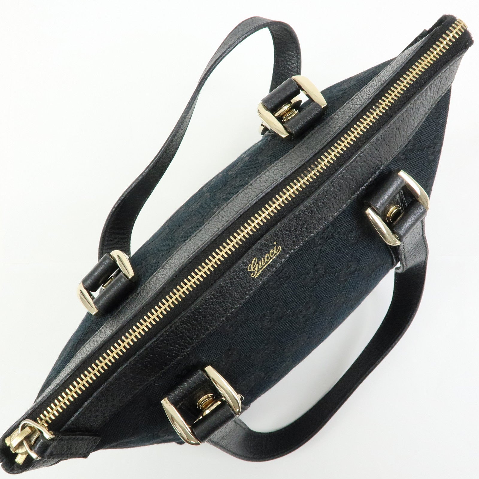 GUCCI Abbey GG Canvas Leather Tote Bag Hand Bag Black 141471