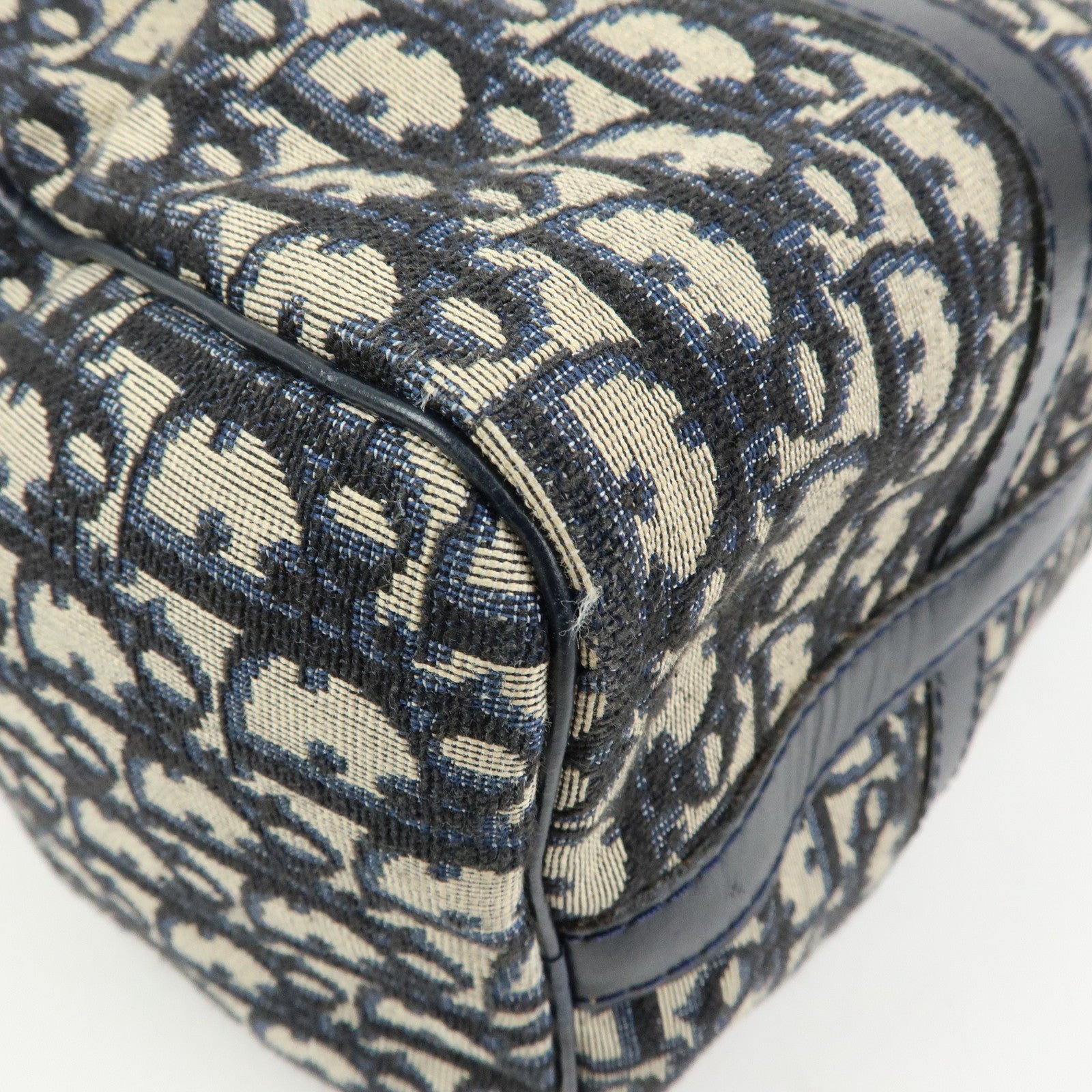 Christian Dior Trotter Jacquard Leather Boston Bag Hand Bag Navy