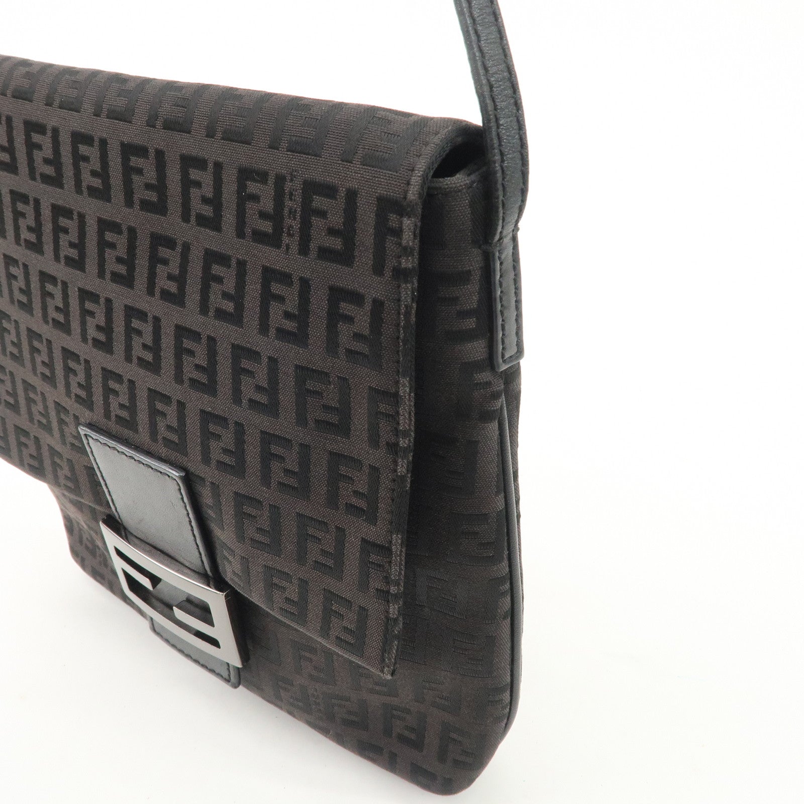 FENDI Zucchino Canvas Leather Shoulder Bag Dark Brown 8BT075 Used