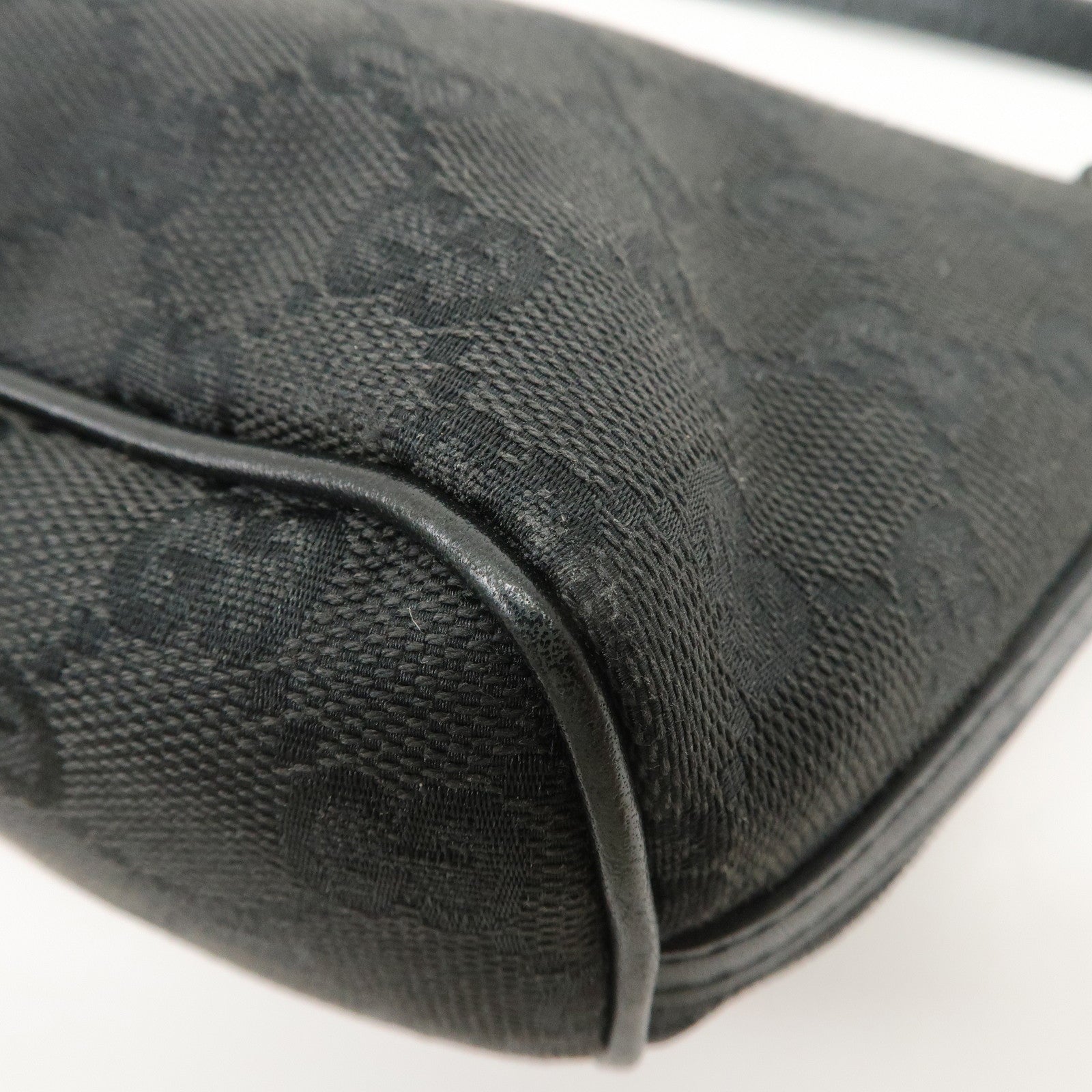 GUCCI Boat Bag GG Canvas Leather Hand Bag Pouch Black 07198