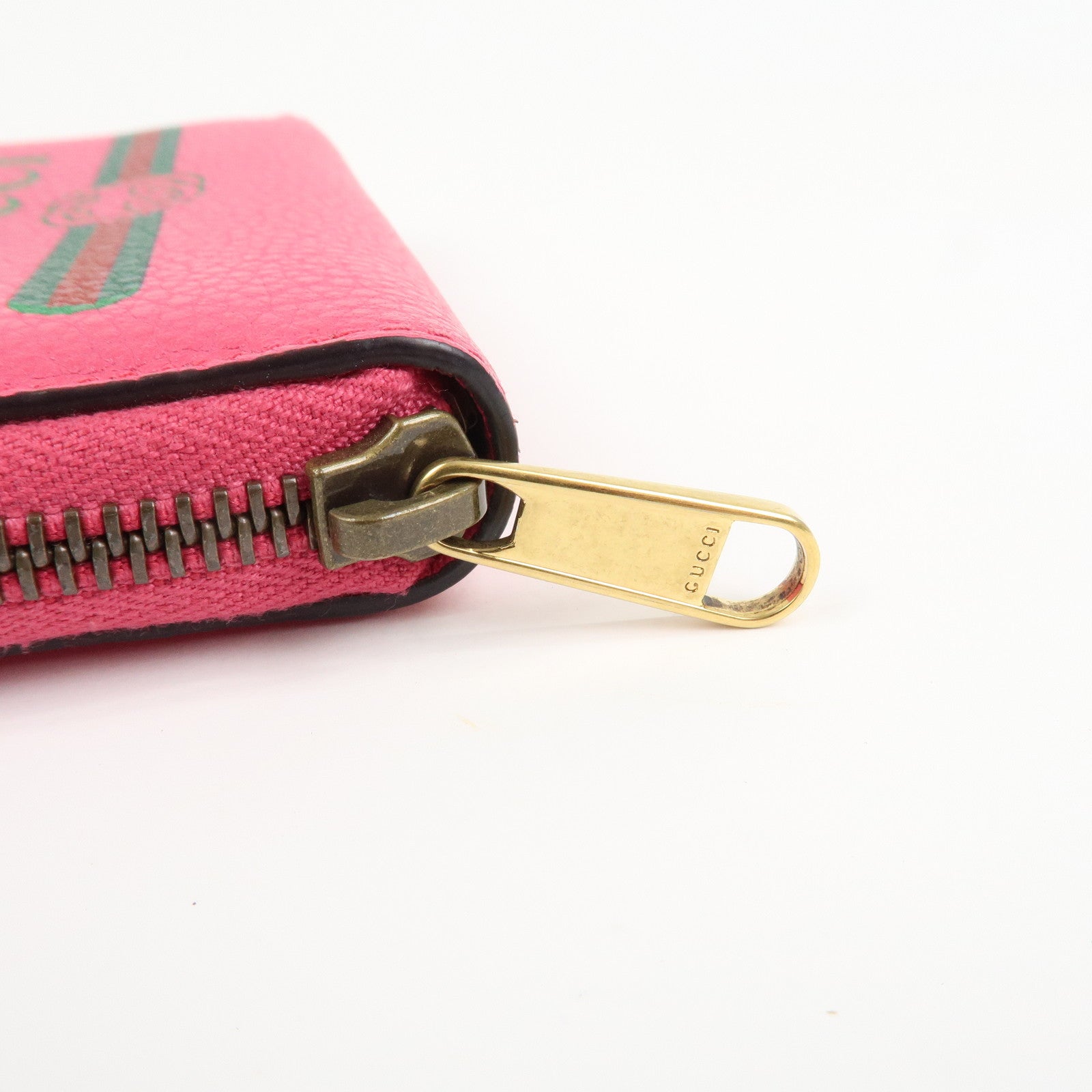 GUCCI Sherry Leather Logo Print Round Zipper Coin Case Pink 496319