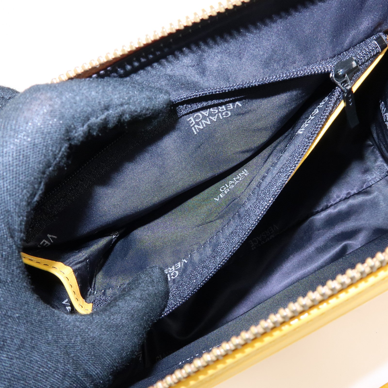 VERSACE Leather Charm 2Way Bag Hand Bag Shoulder Bag Yellow