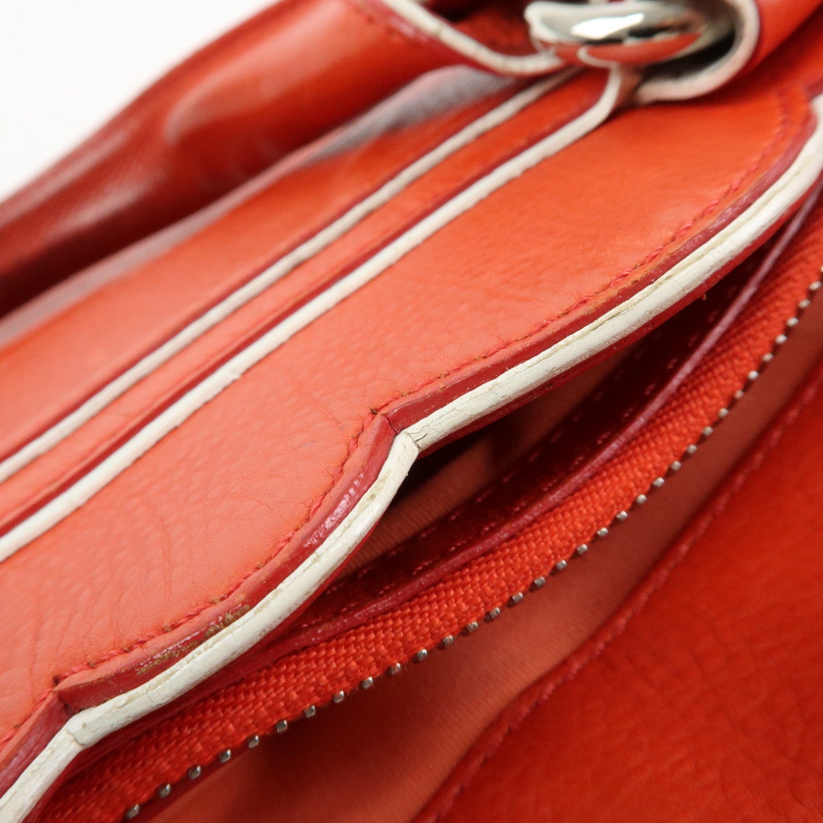 CELINE Scalloped Boogie Bag Leather Hand Bag Tote Bag Orange White