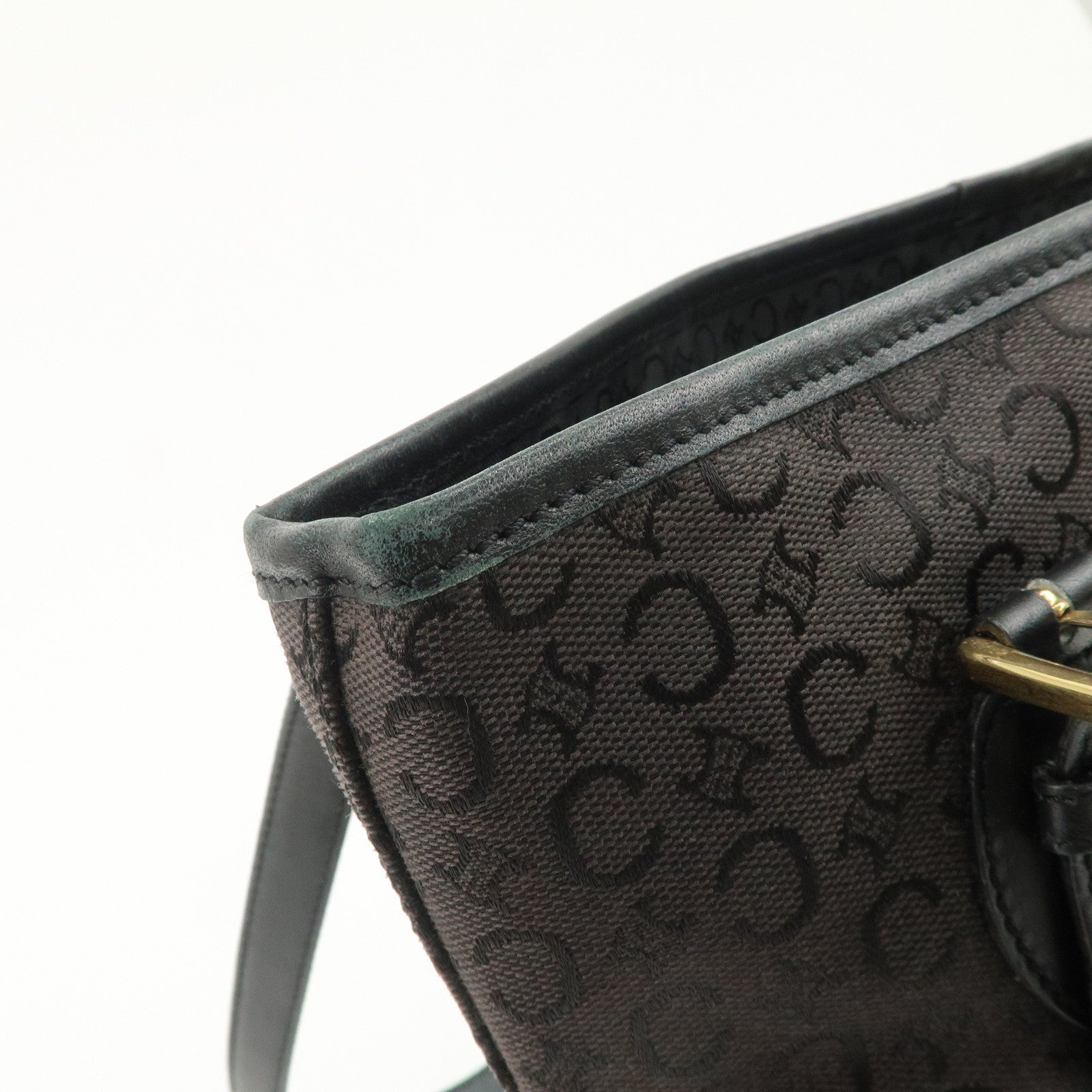 CELINE C Macadam Canvas Leather Tote Bag Shoulder Bag Black