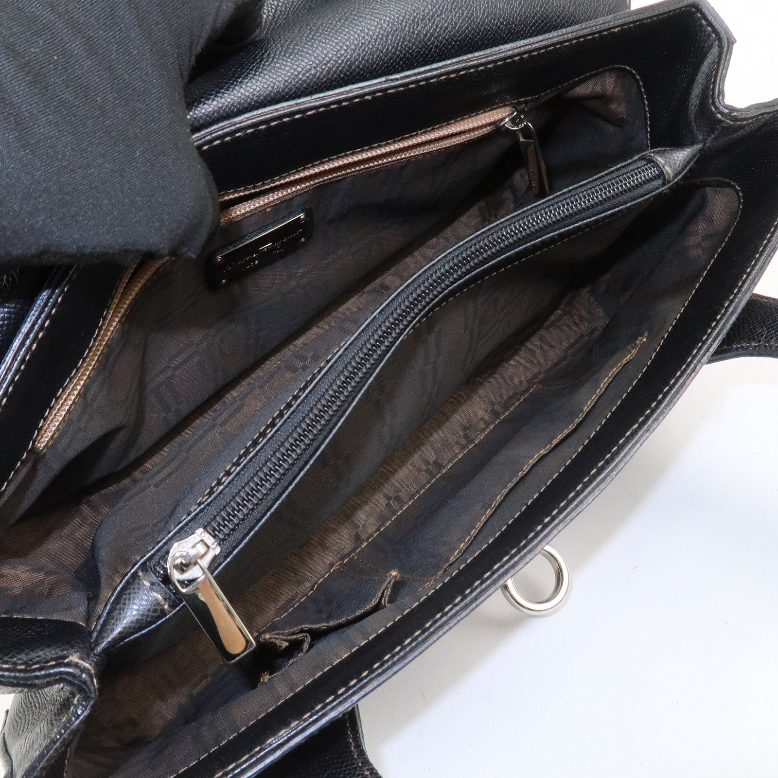 Ferragamo Gancini Leather Shoulder Bag Hand Bag Black