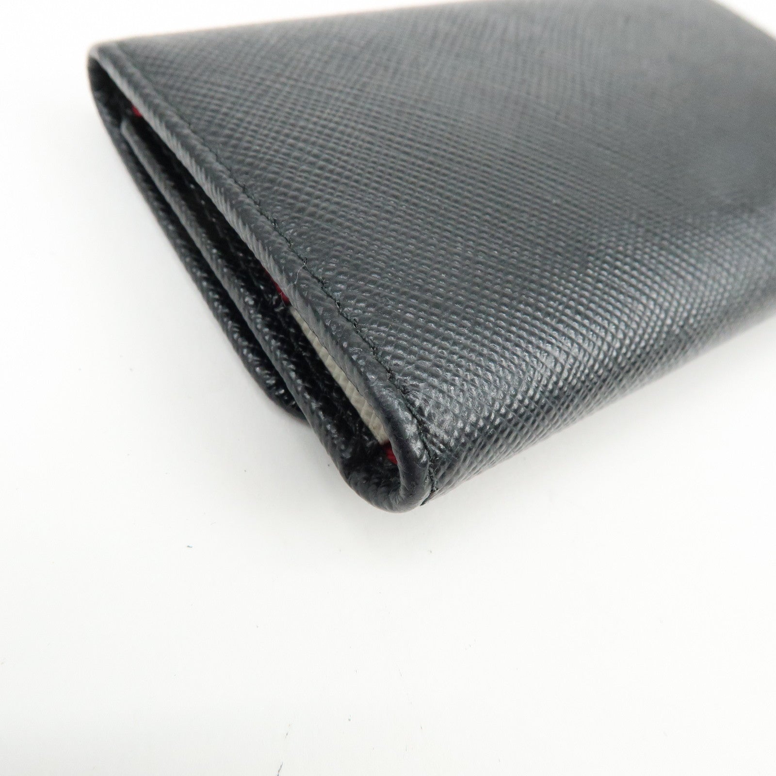 PRADA Saffiano Leather Key Case Key Ring Key Holder Black