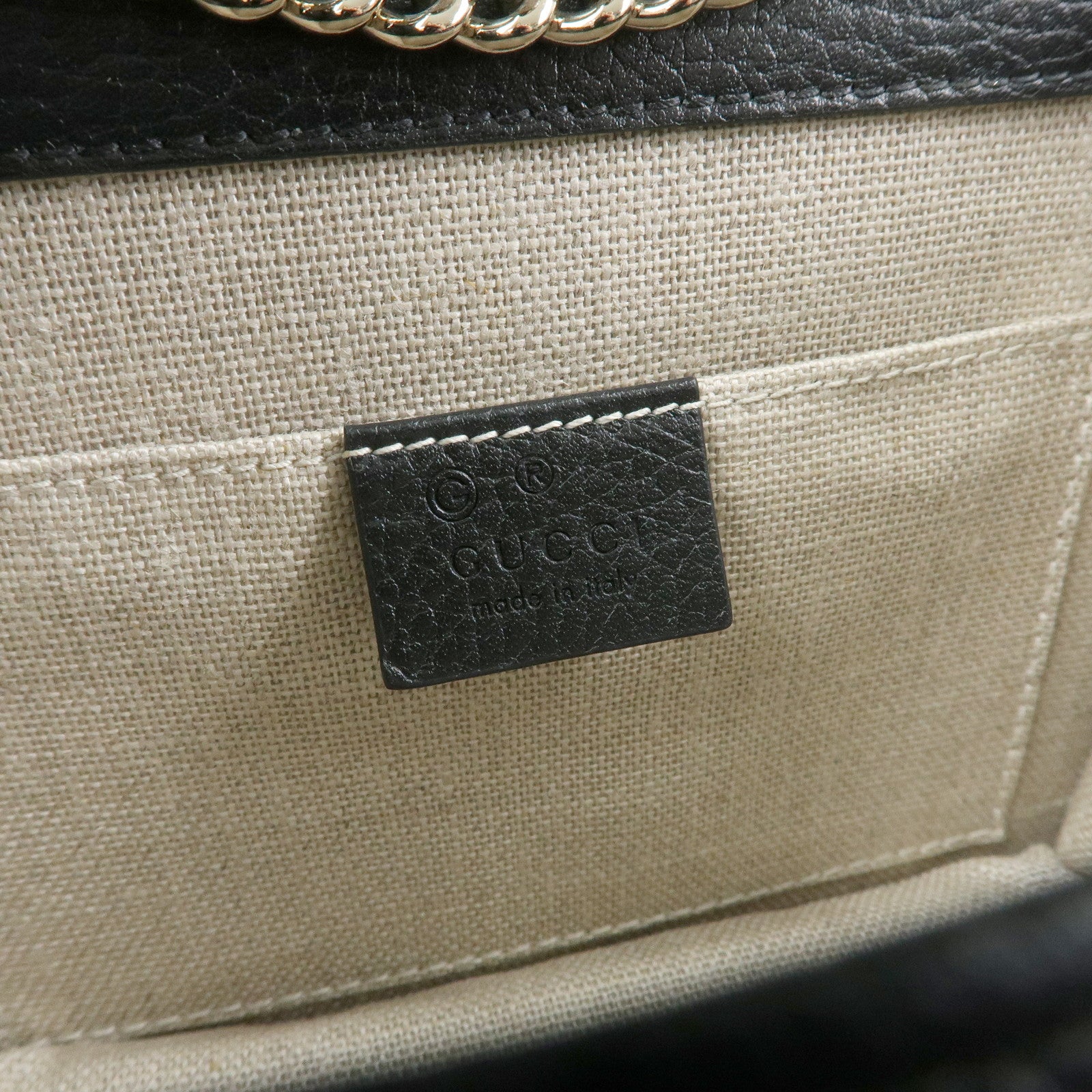 GUCCI Interlocking G Leather Chain Flap Shoulder Bag Black 510304