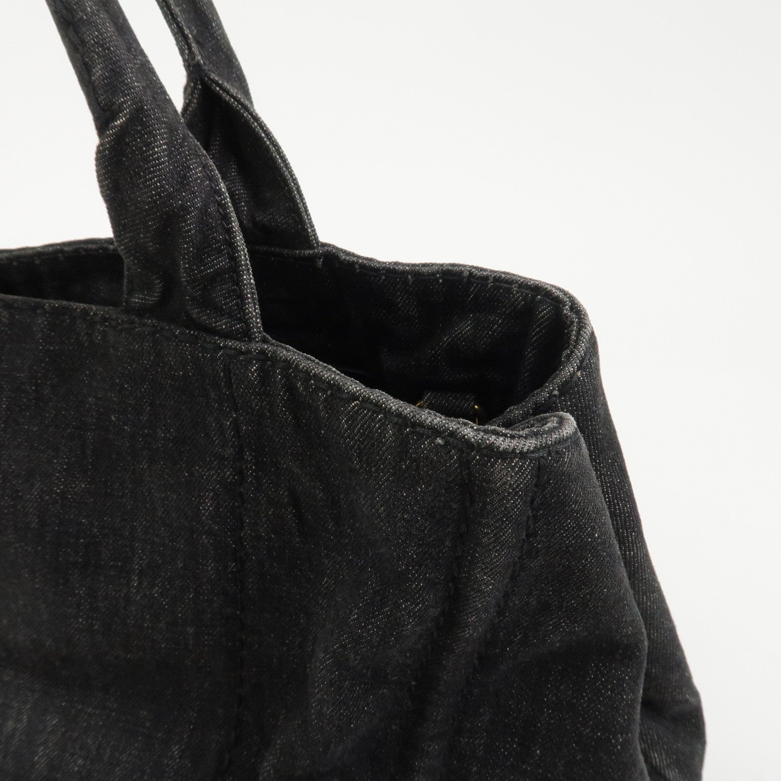 PRADA Canapa Denim 2Way Bag Hand Bag Shoulder Bag Black 1BG642
