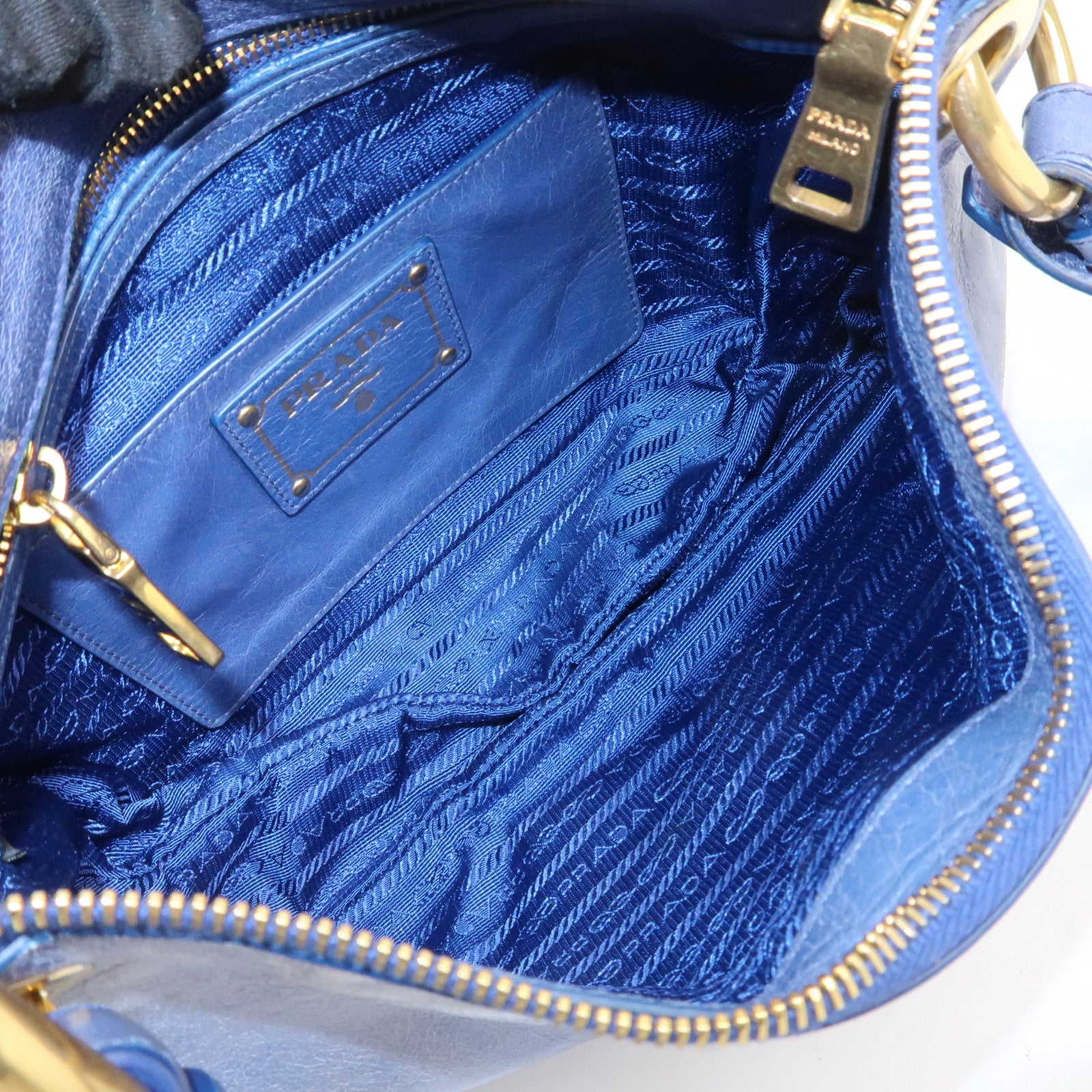 PRADA Leather Shoulder Bag Hand Bag Blue BR4984 Used