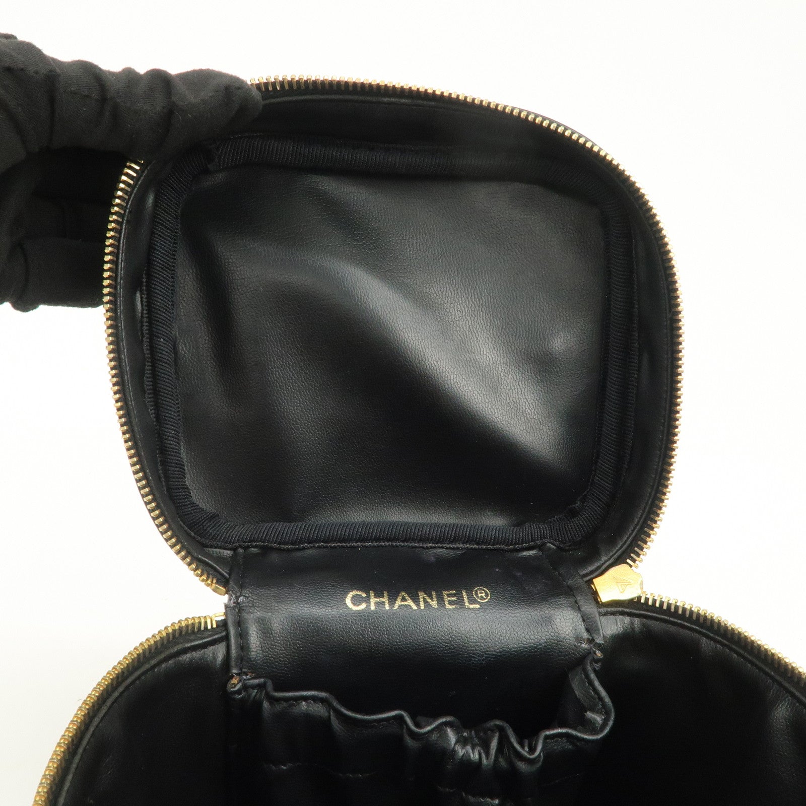 CHANEL Bicolore Lamb Skin Vanity Bag Hand Bag Black A01619
