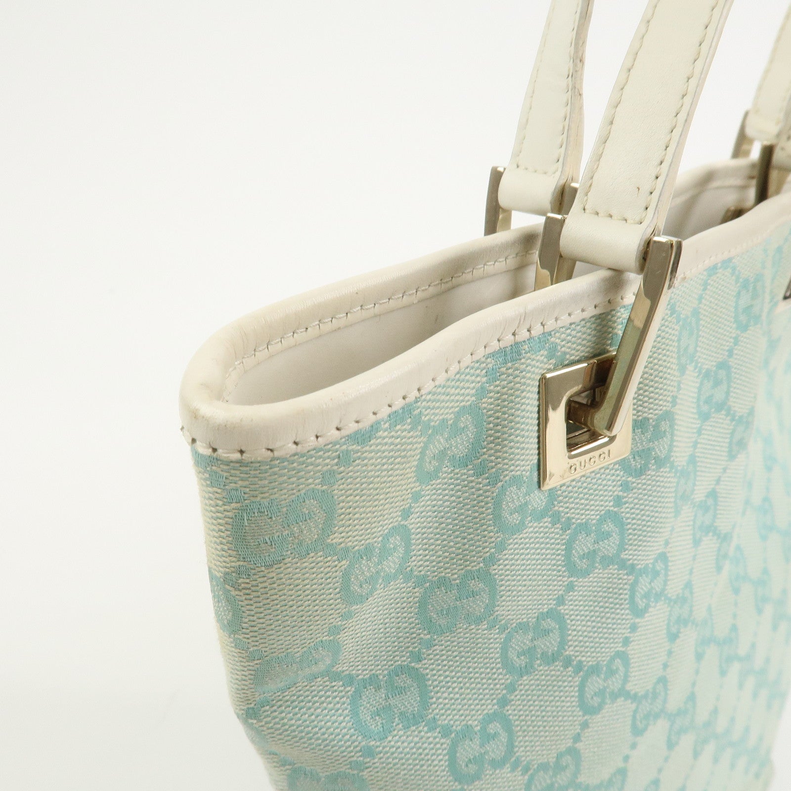 GUCCI GG Canvas Leather Shoulder Bag Hand Bag Light Blue 002.1099